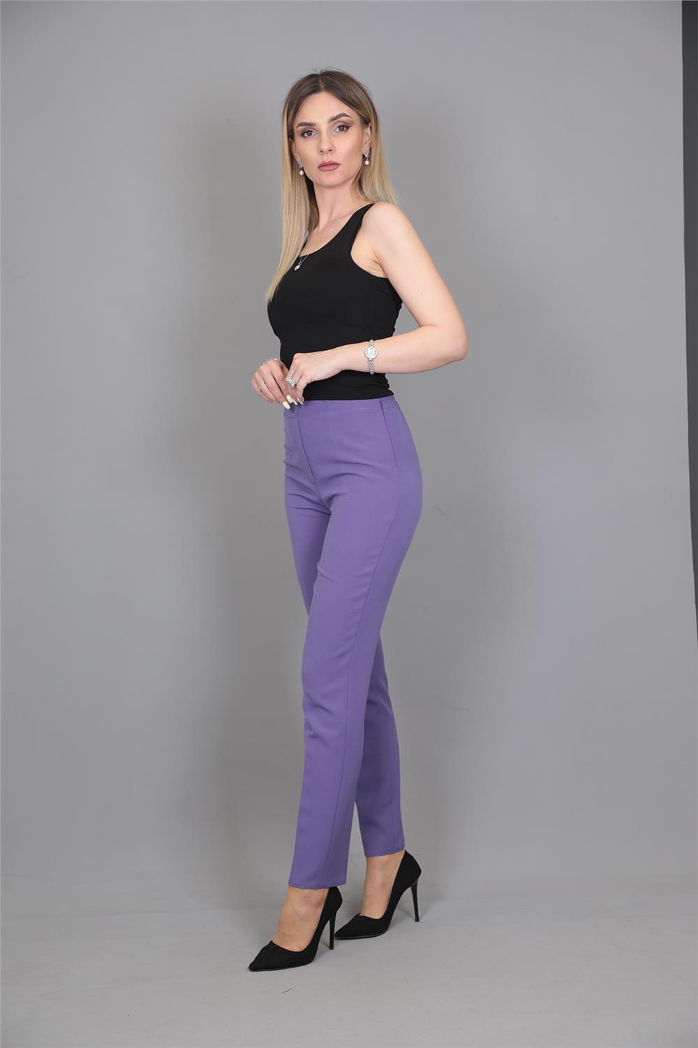 Lastikli Dar Paça Pantolon-Lila - 5014100