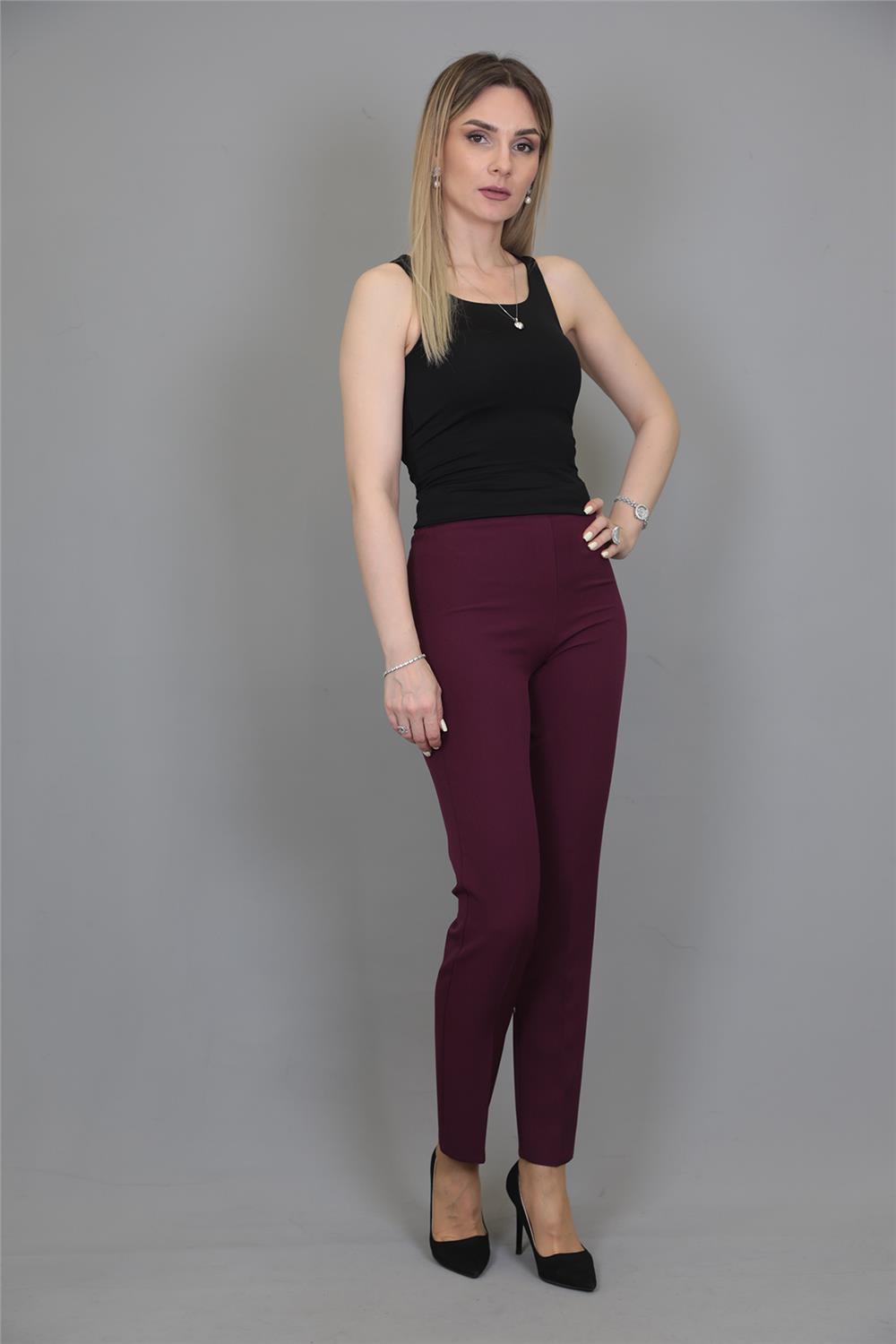 Lastikli Dar Paça Pantolon-Mürdüm - 5014100