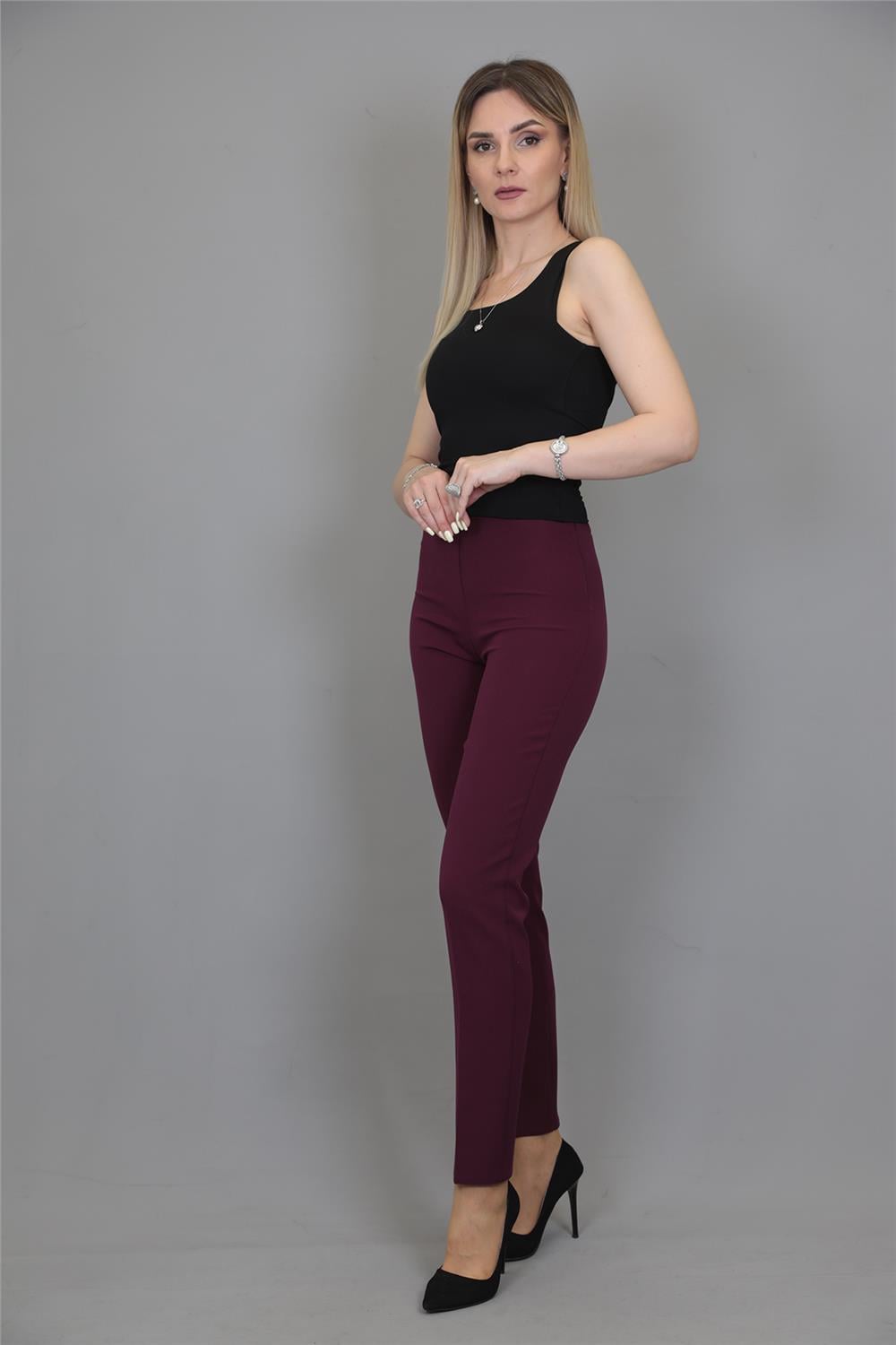 Lastikli Dar Paça Pantolon-Mürdüm - 5014100