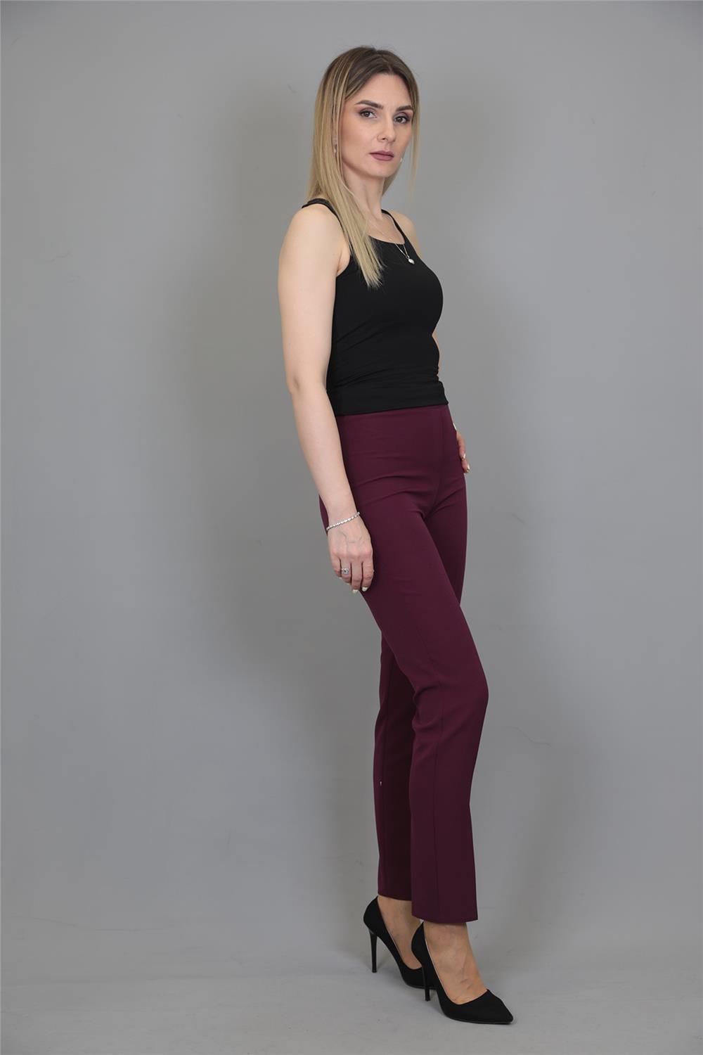 Lastikli Dar Paça Pantolon-Mürdüm - 5014100