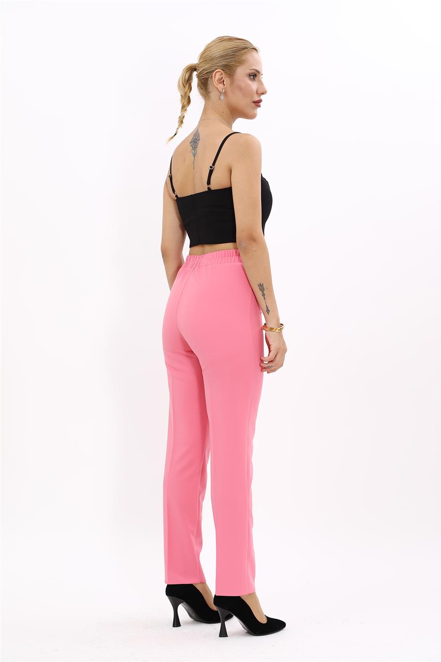 Lastikli Dar Paça Pantolon-Pembe - 5014100