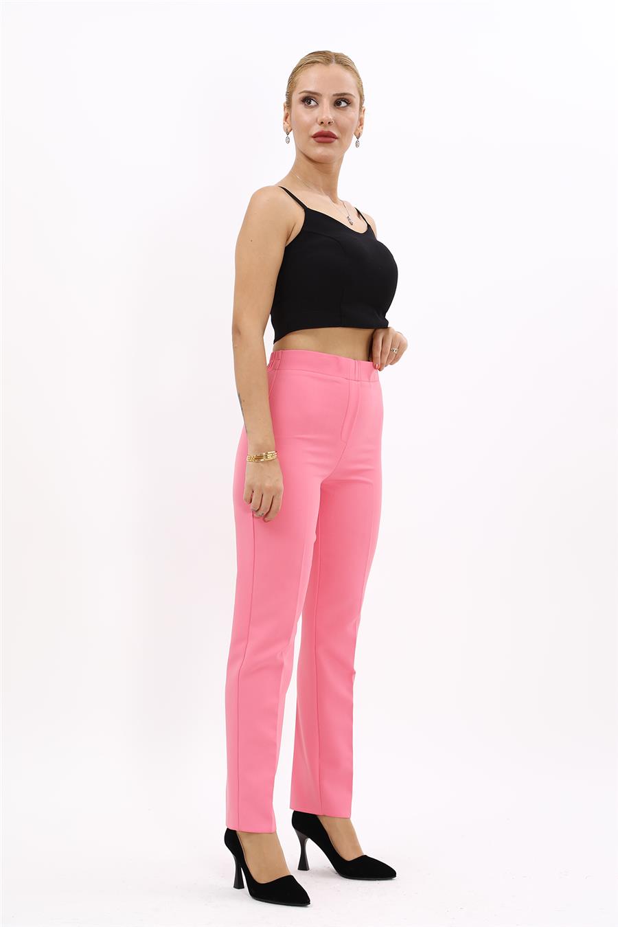 Lastikli Dar Paça Pantolon-Pembe - 5014100