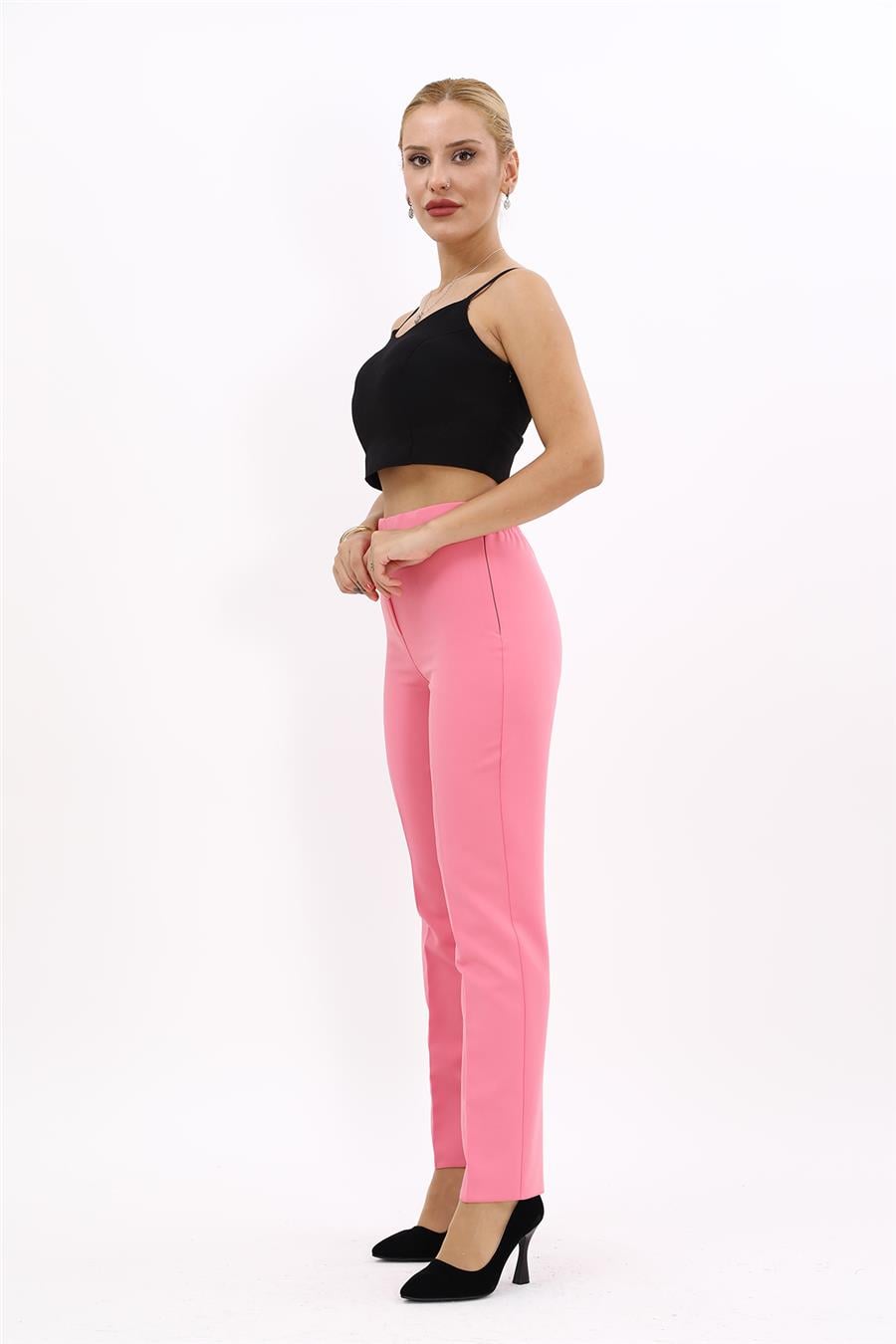 Lastikli Dar Paça Pantolon-Pembe - 5014100