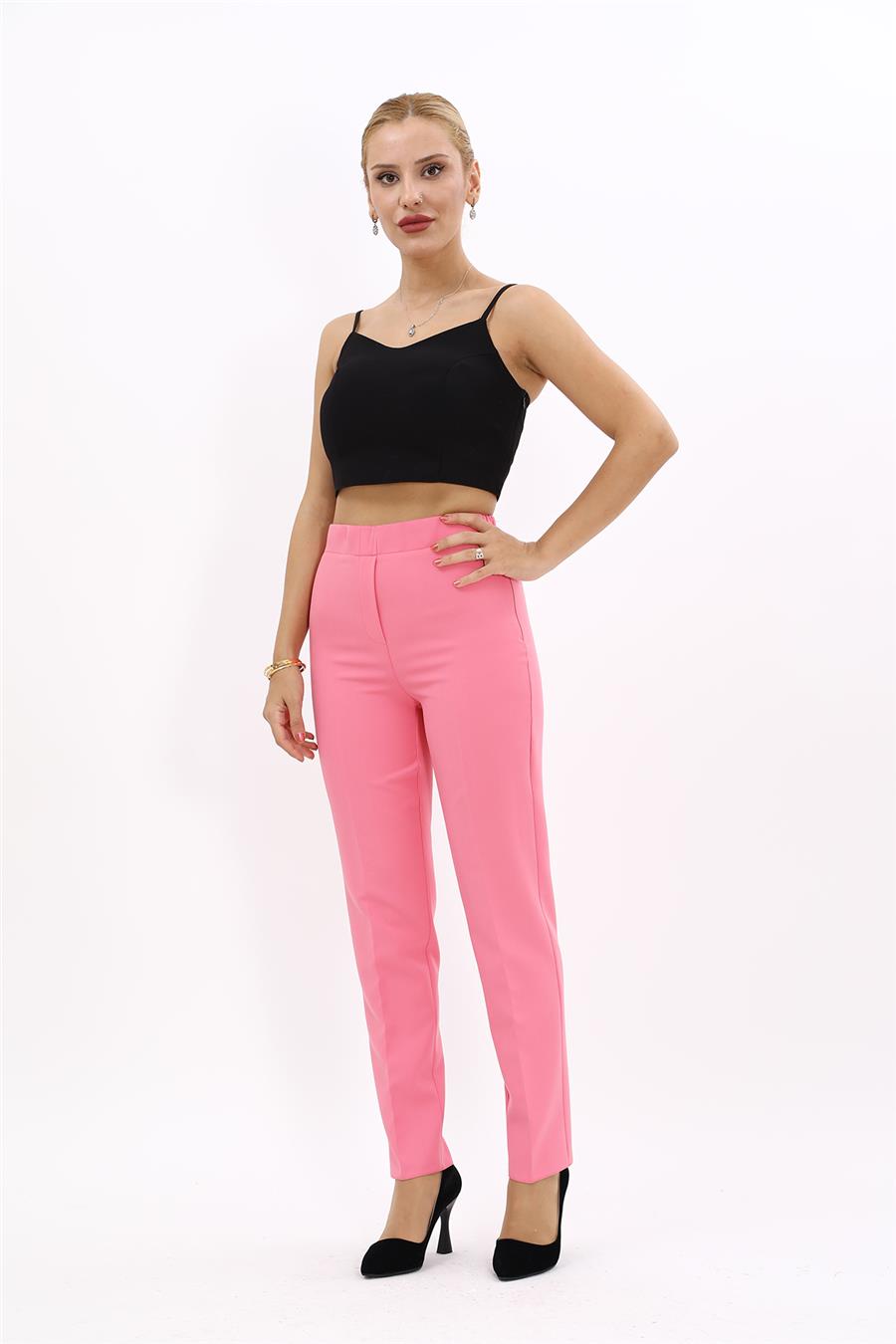 Lastikli Dar Paça Pantolon-Pembe - 5014100
