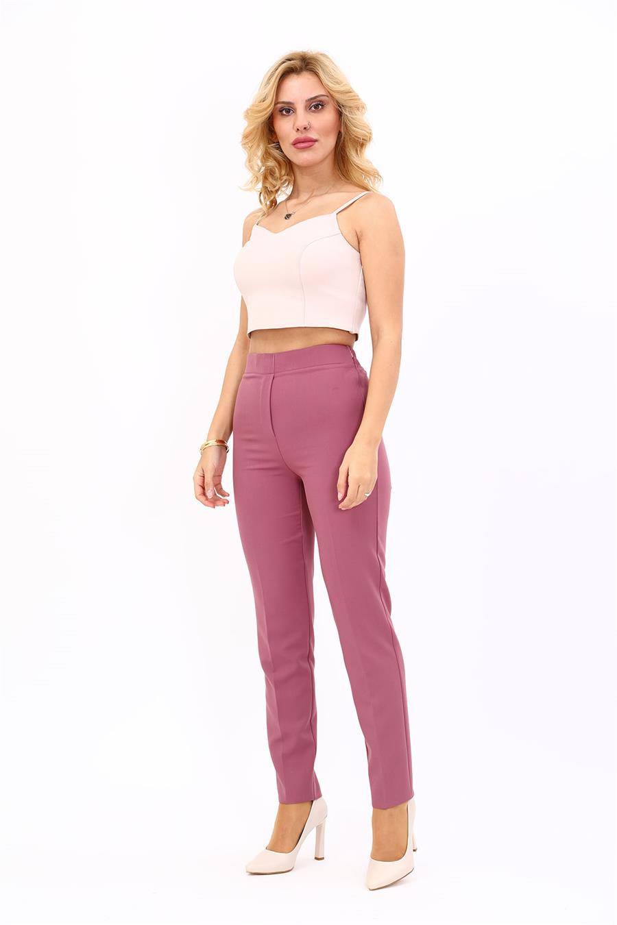 Lastikli Dar Paça Pantolon-Rose - 5014100