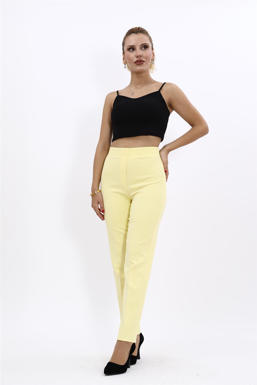 Lastikli Dar Paça Pantolon-Sarı