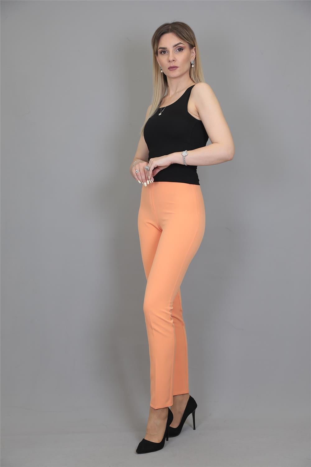 Lastikli Dar Paça Pantolon-Şeftali - 5014100