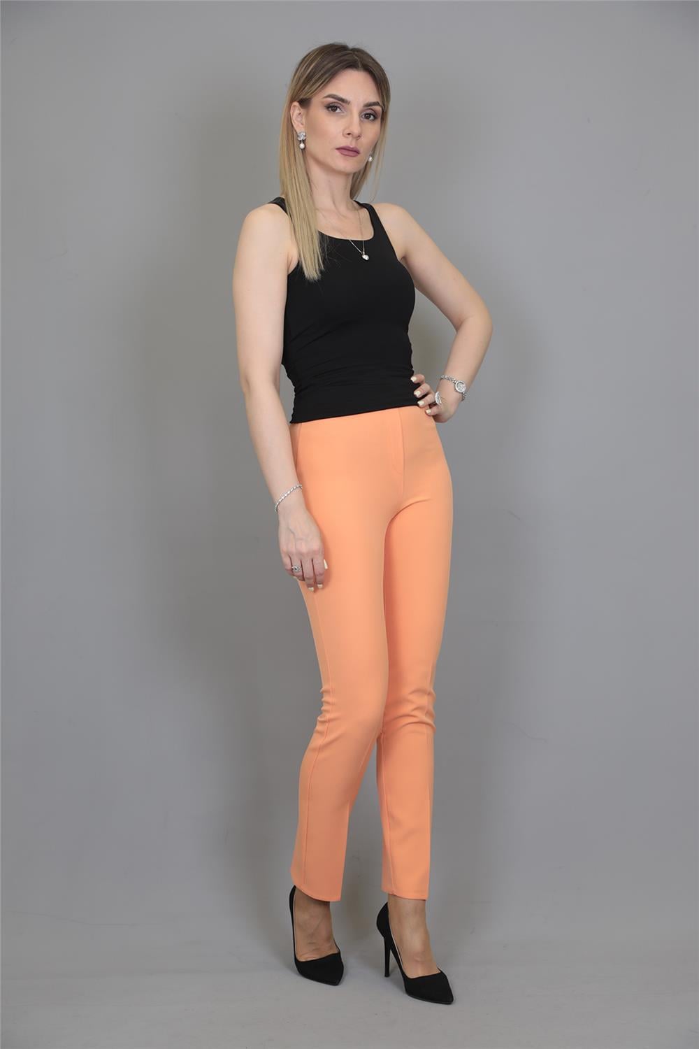 Lastikli Dar Paça Pantolon-Şeftali - 5014100