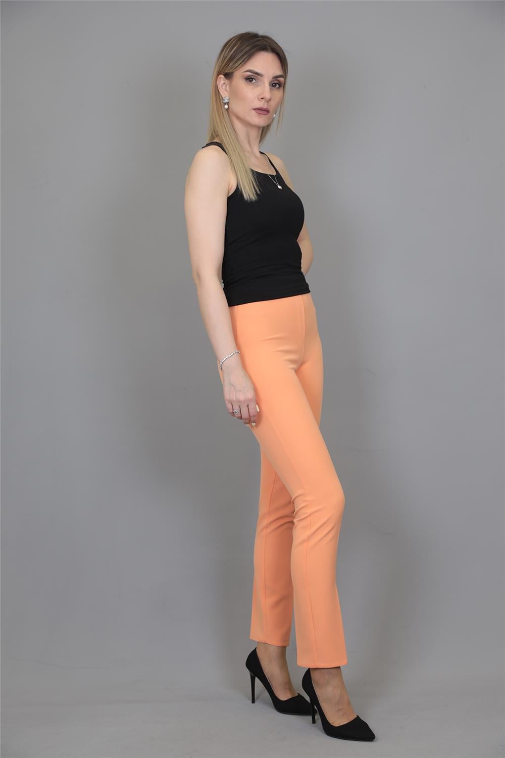Lastikli Dar Paça Pantolon-Şeftali - 5014100