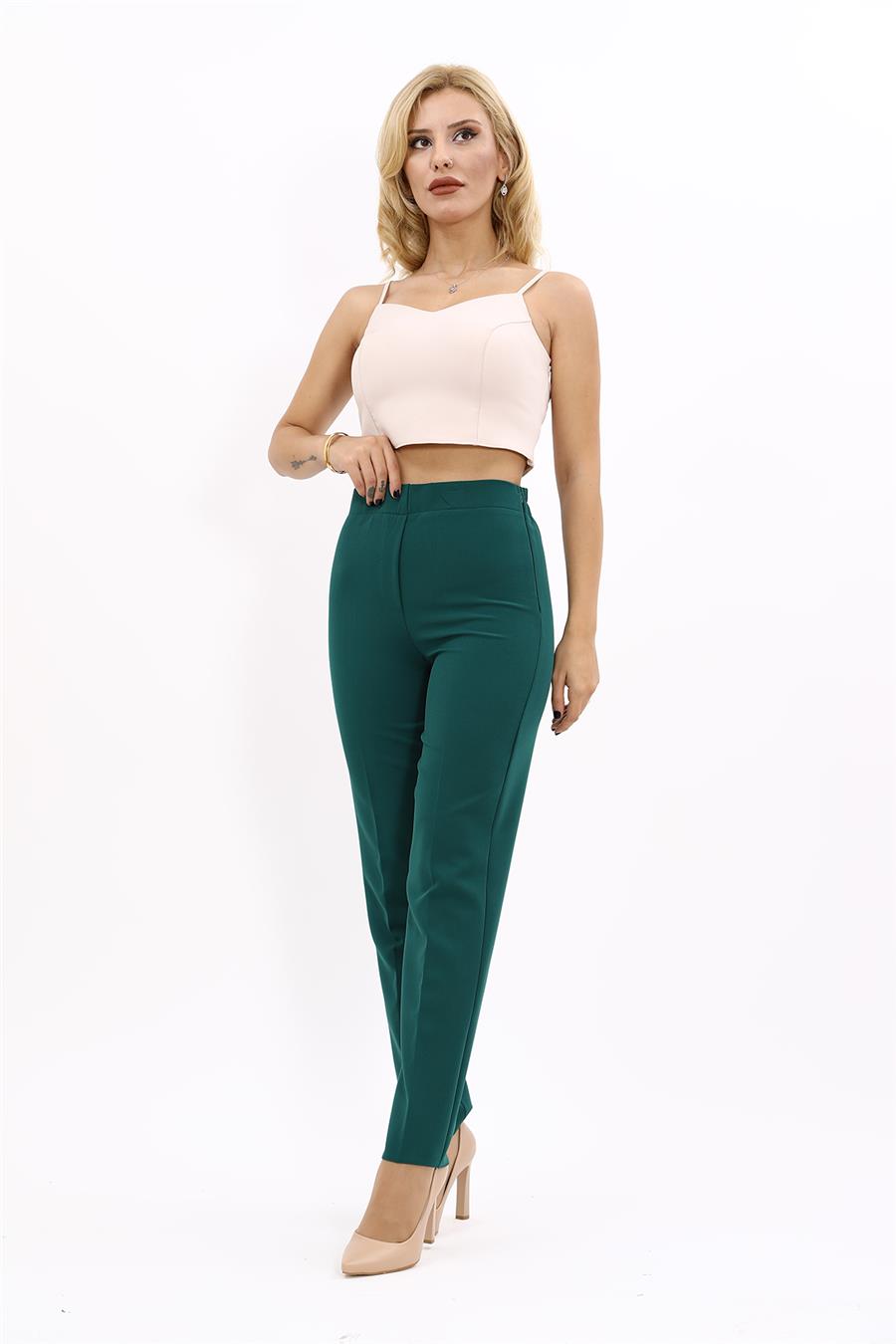 Lastikli Dar Paça Pantolon-Zümrüt - 5014100