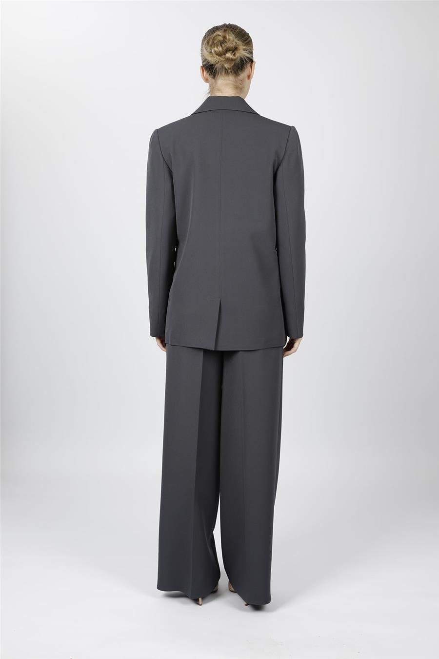 Oversize Tek Düğme Klasik Ceket & Cepli Klasik Palazzo Kadın Pantolon-Füme