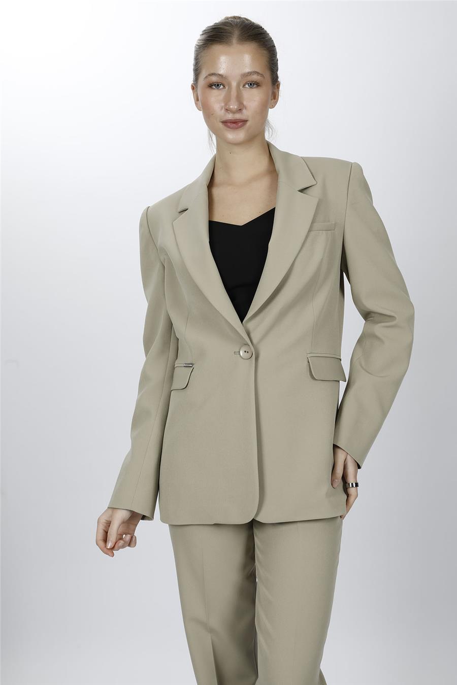 Oversize Tek Düğme Klasik Kadın Ceket-Bambu - 1197100
