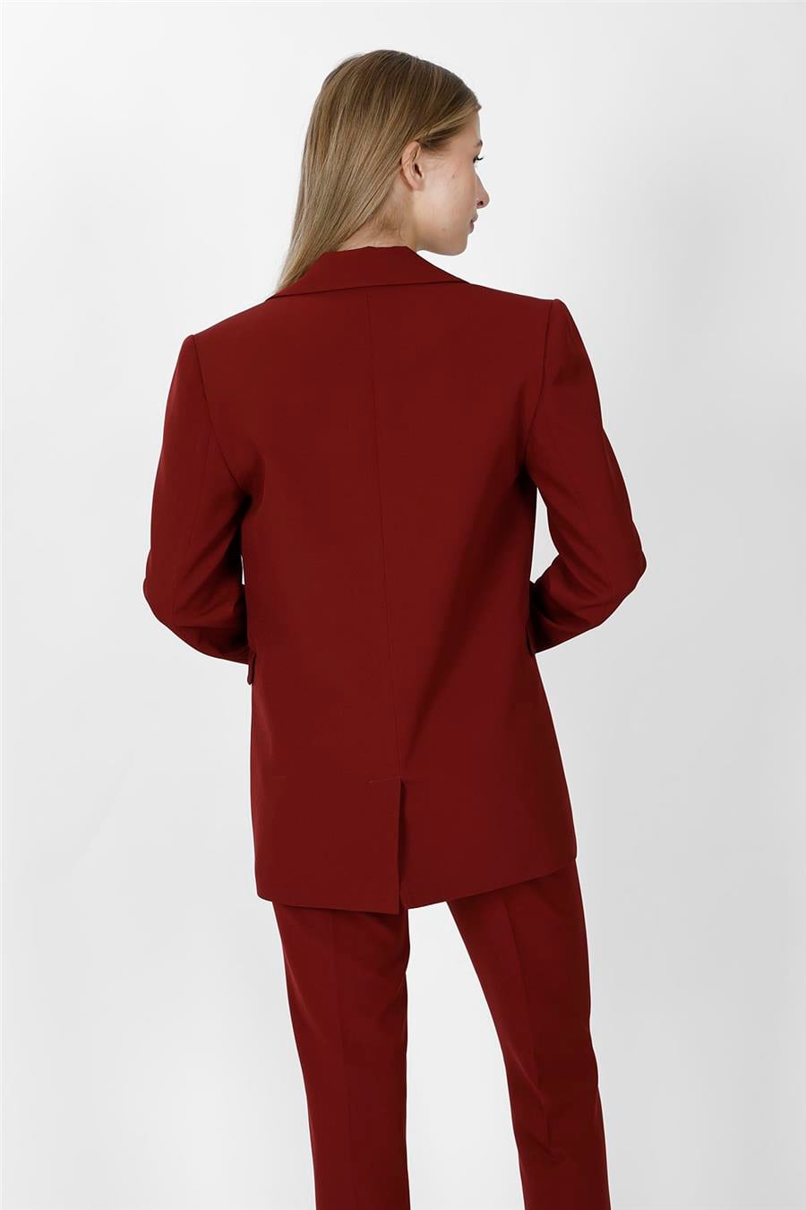 Oversize Tek Düğme Klasik Kadın Ceket-Bordo