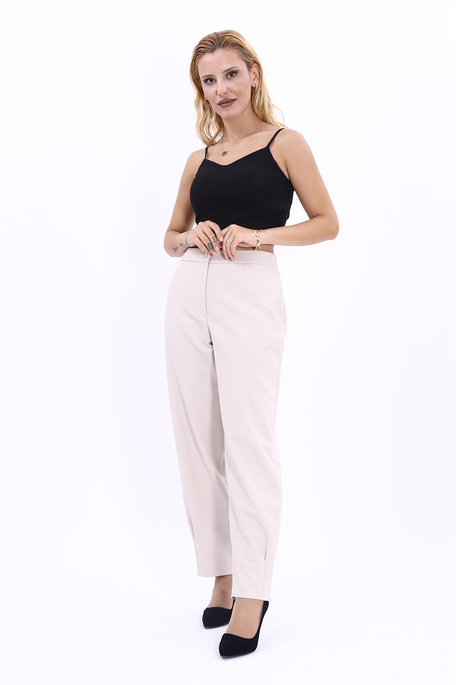 Paçası Pileli Pantolon-Bej - 5032100
