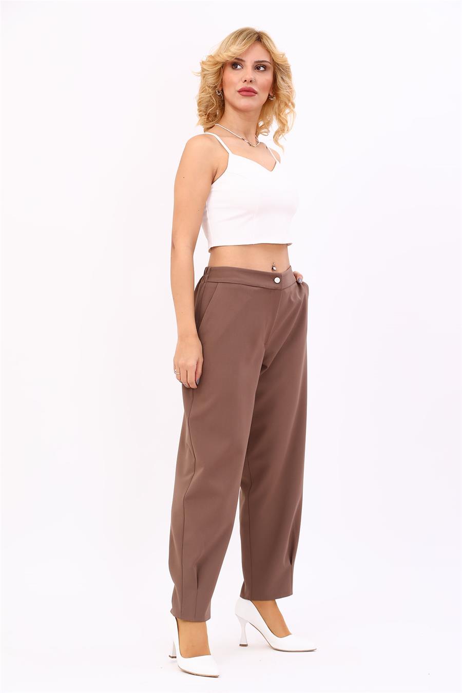 Paçası Pileli Pantolon-Kahve - 5032100