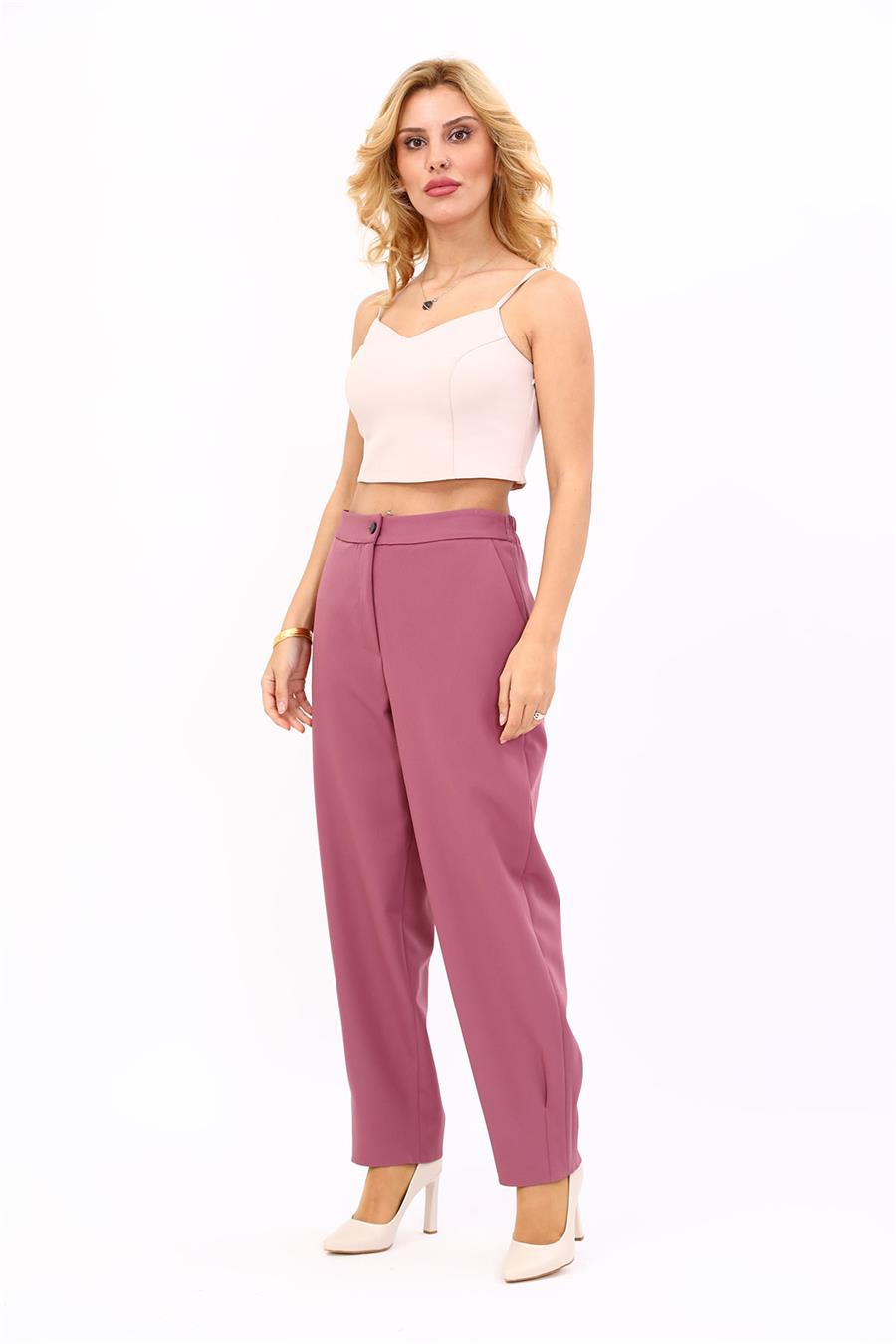 Paçası Pileli Pantolon-Rose - 5032100