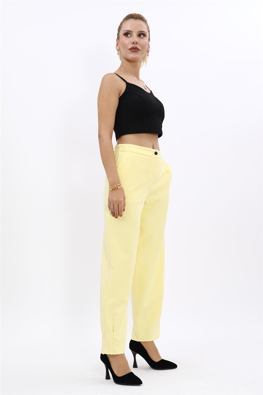 Paçası Pileli Pantolon-Sarı - 5032100
