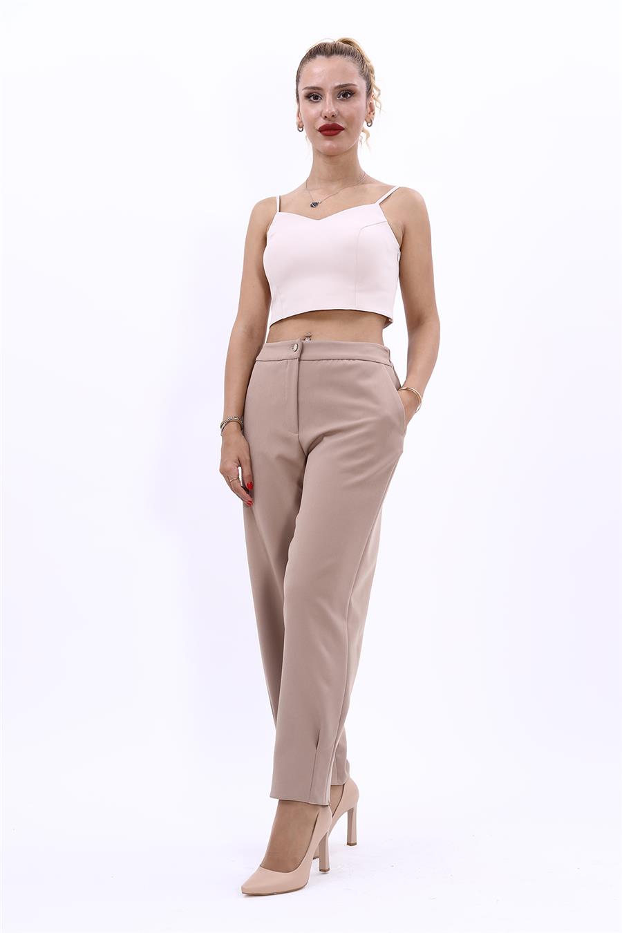 Paçası Pileli Pantolon-Taş - 5032100