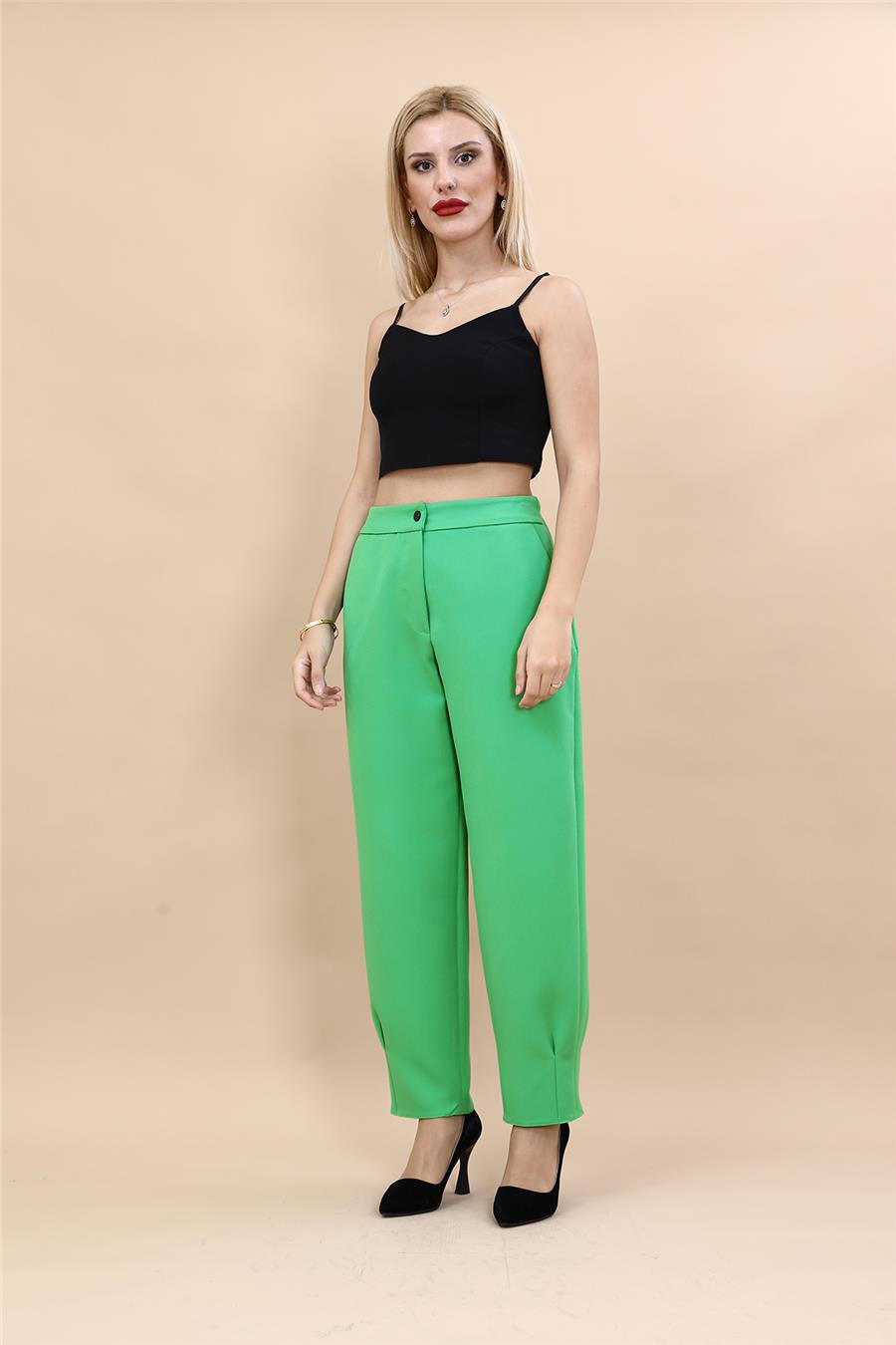 Paçası Pileli Pantolon-Yeşil - 5032100