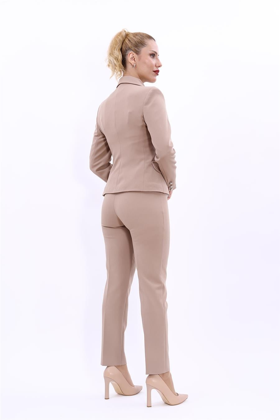 Peplum Ceket & Boru Paça Pantolon Takım-Taş
