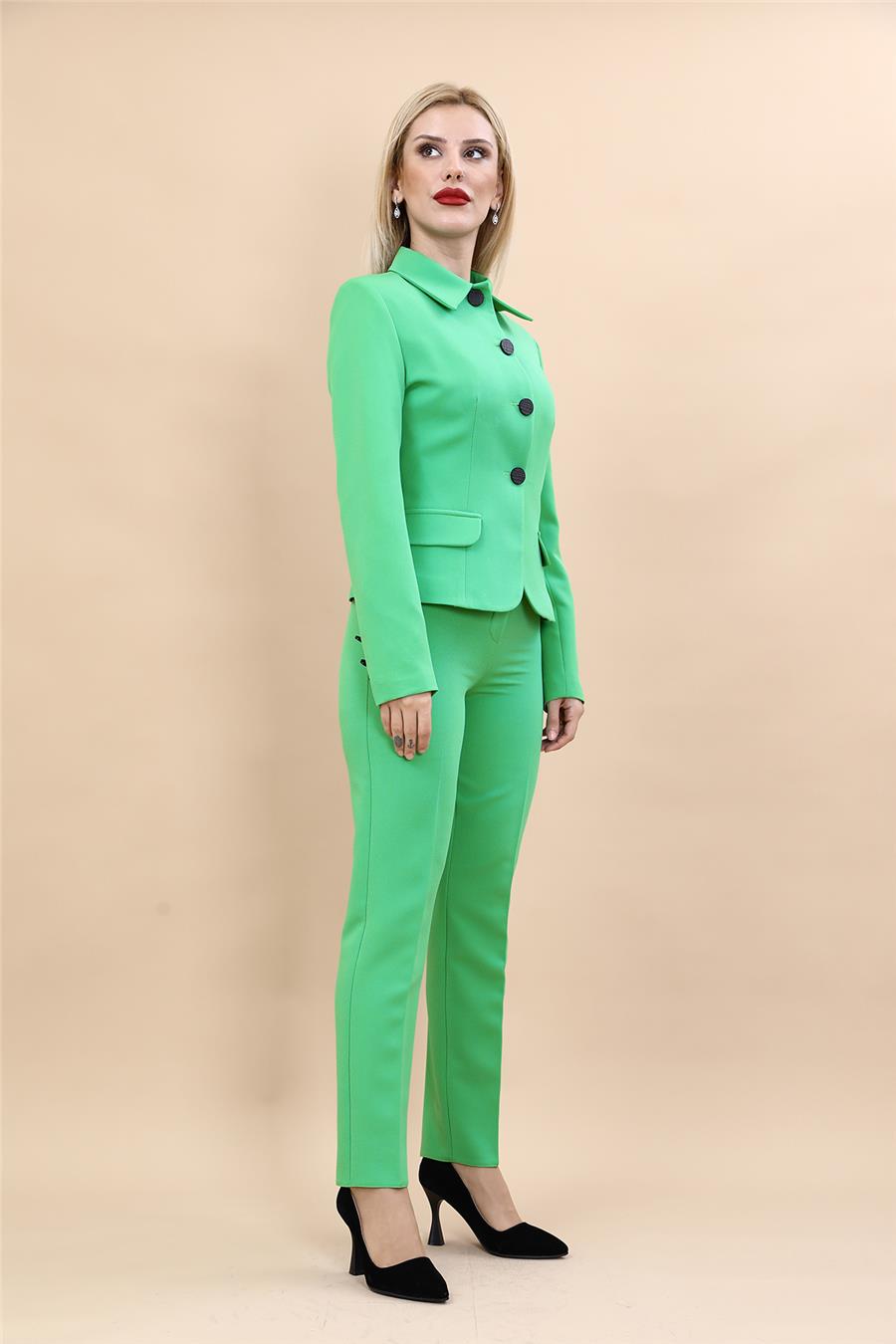 Peplum Ceket & Boru Paça Pantolon Takım-Yeşil
