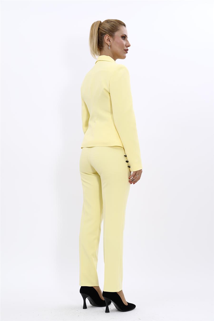 Peplum Ceket & Boru Paça Pantolon Takım-Sarı