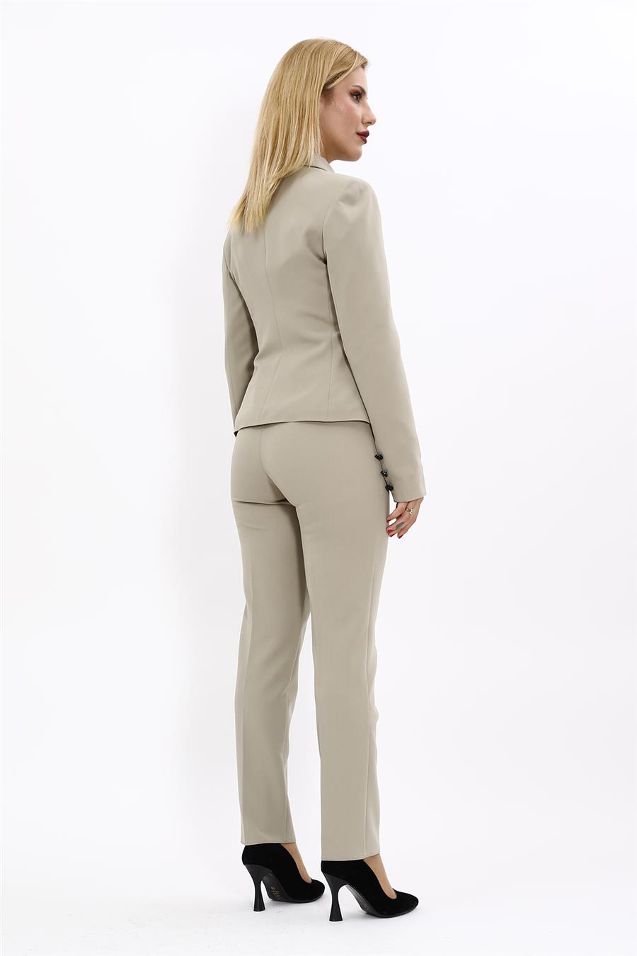 Peplum Ceket & Boru Paça Pantolon Takım-Bambu