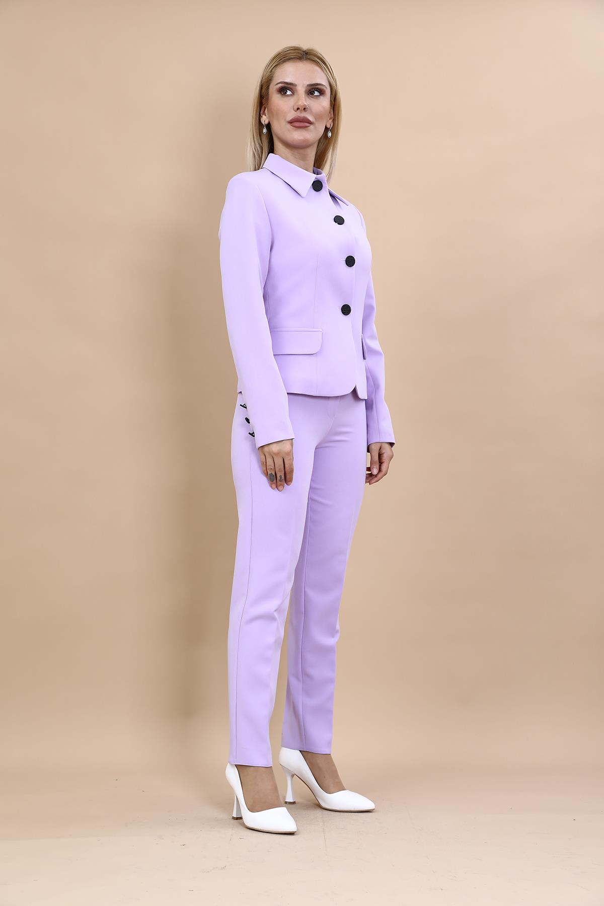 Peplum Ceket & Boru Paça Pantolon Takım-Menekşe