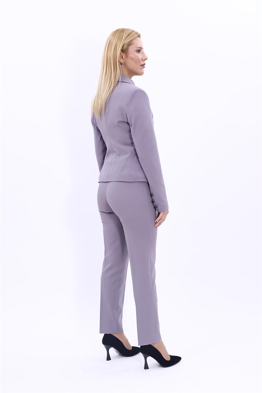 Peplum Ceket & Boru Paça Pantolon Takım-Antrasit - 1054510