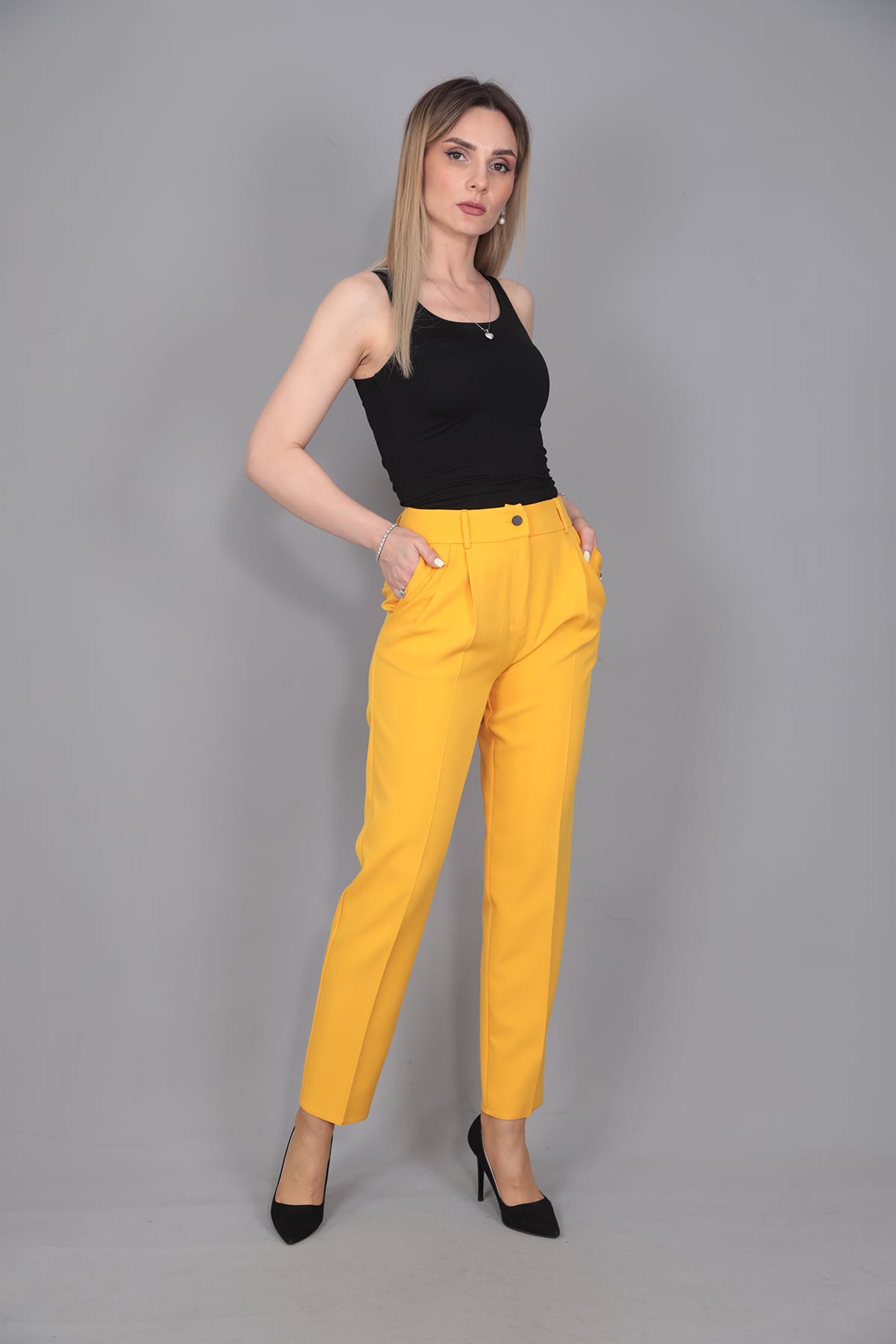 Kemerli Köprülü Dar Paça Pantolon-Hardal - 5030100
