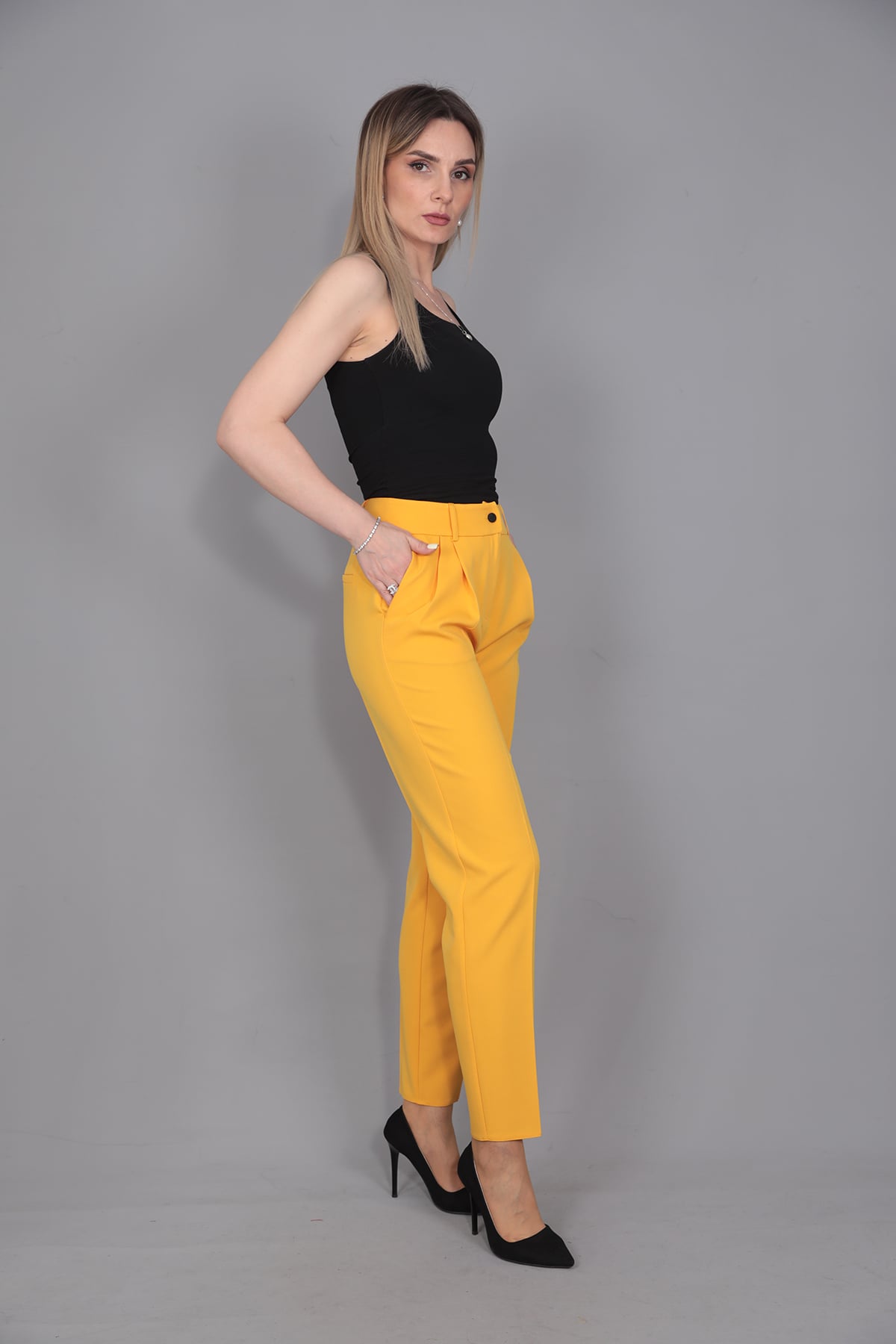 Kemerli Köprülü Dar Paça Pantolon-Hardal - 5030100