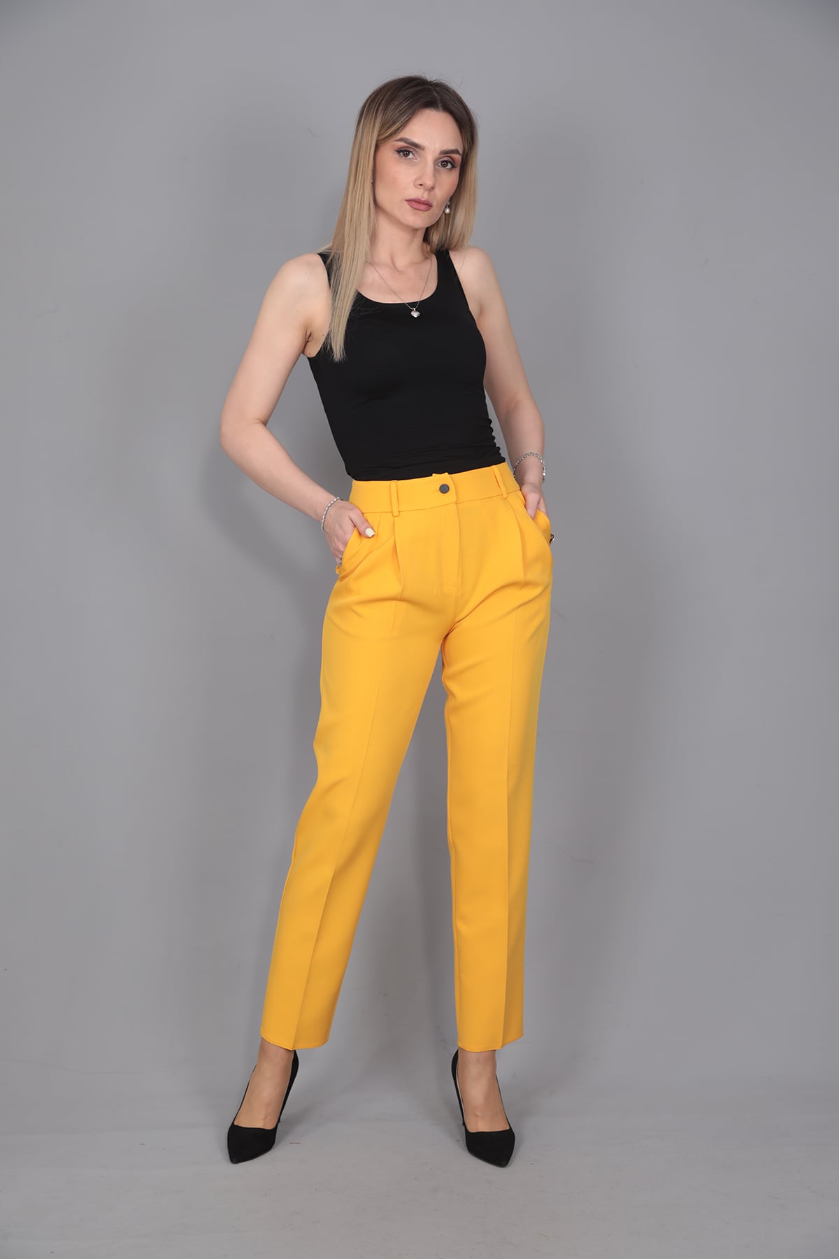 Kemerli Köprülü Dar Paça Pantolon-Hardal - 5030100