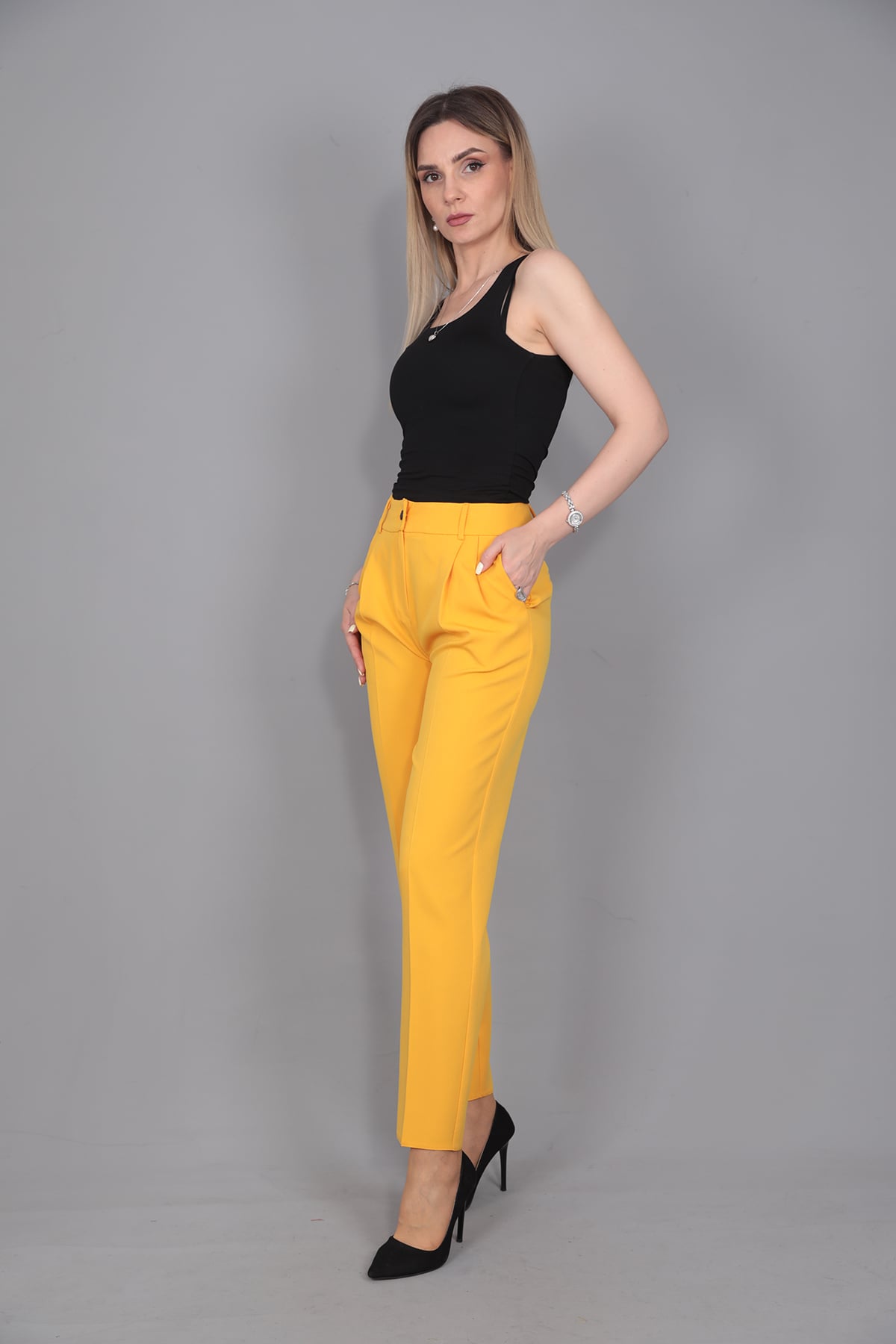 Kemerli Köprülü Dar Paça Pantolon-Hardal - 5030100