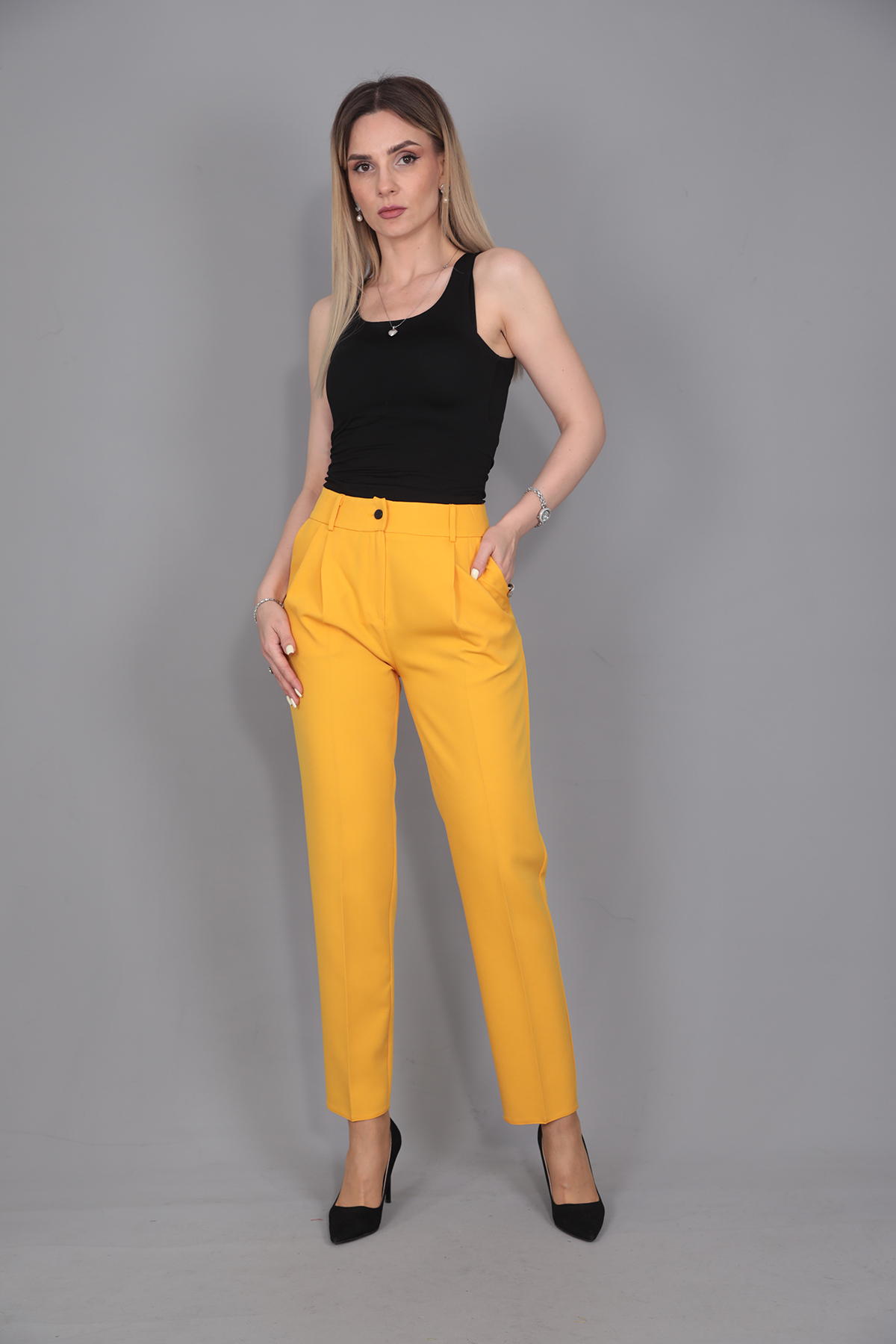 Kemerli Köprülü Dar Paça Pantolon-Hardal - 5030100