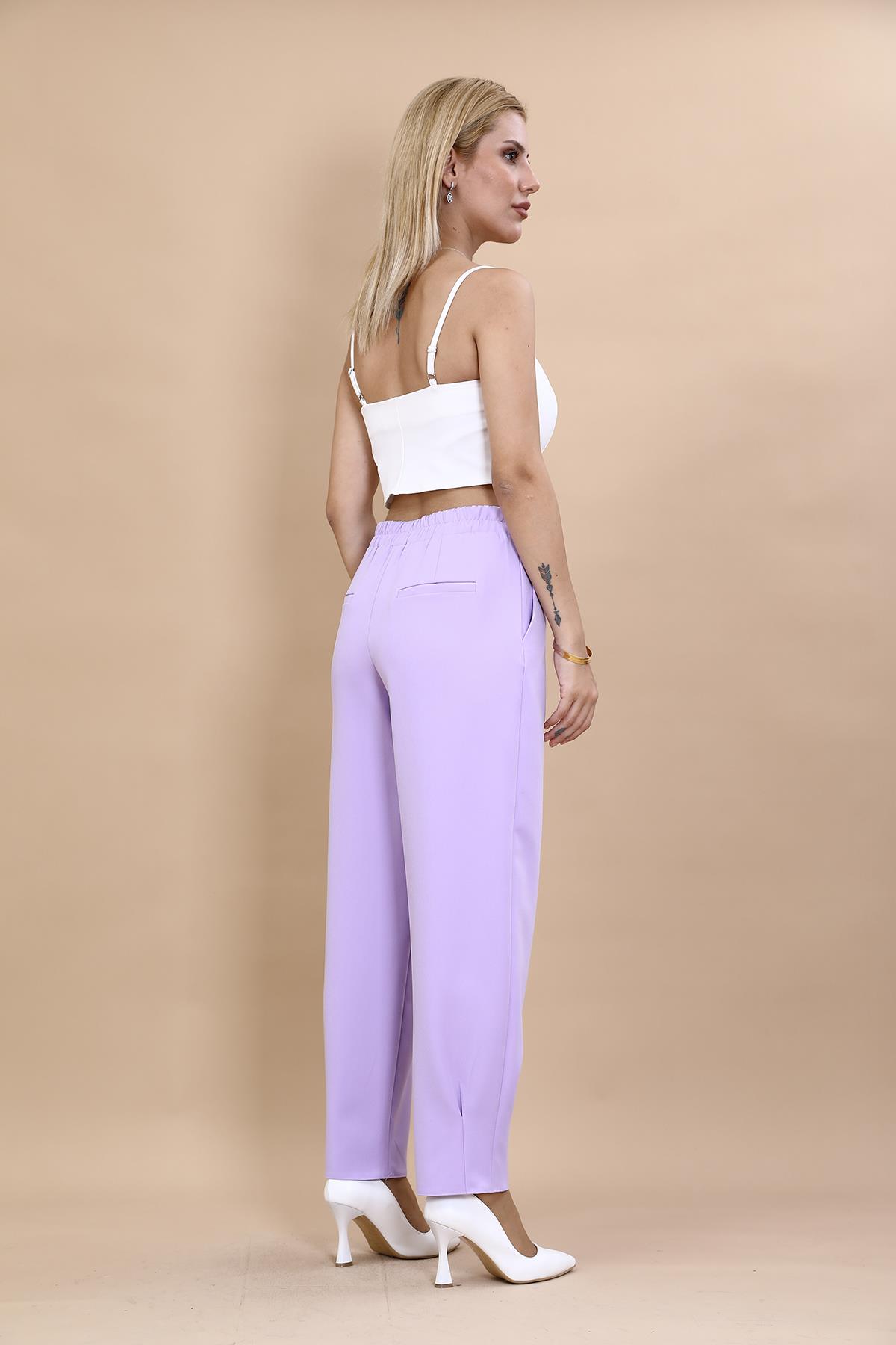 Paçası Pileli Pantolon-Menekşe - 5032100
