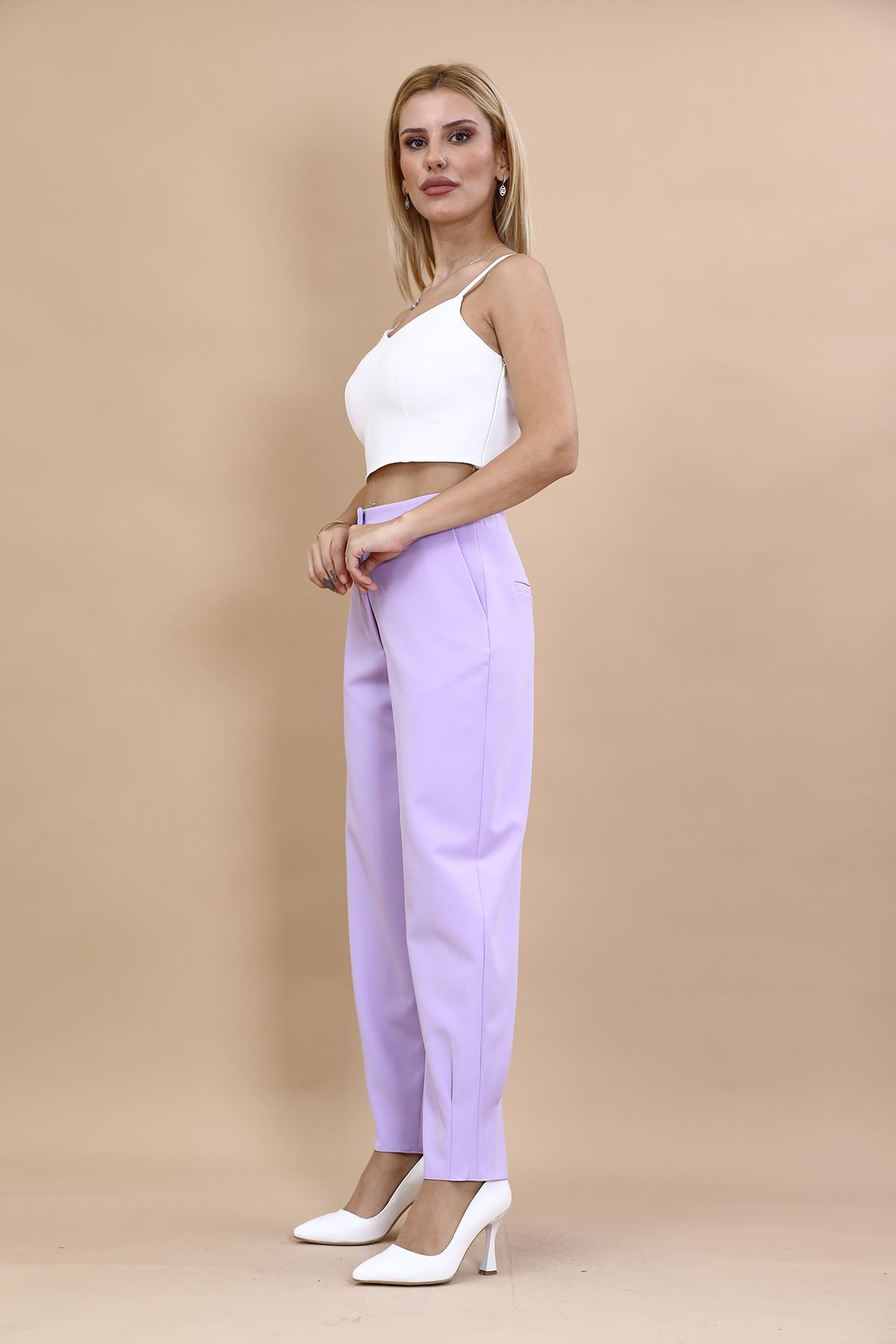 Paçası Pileli Pantolon-Menekşe - 5032100