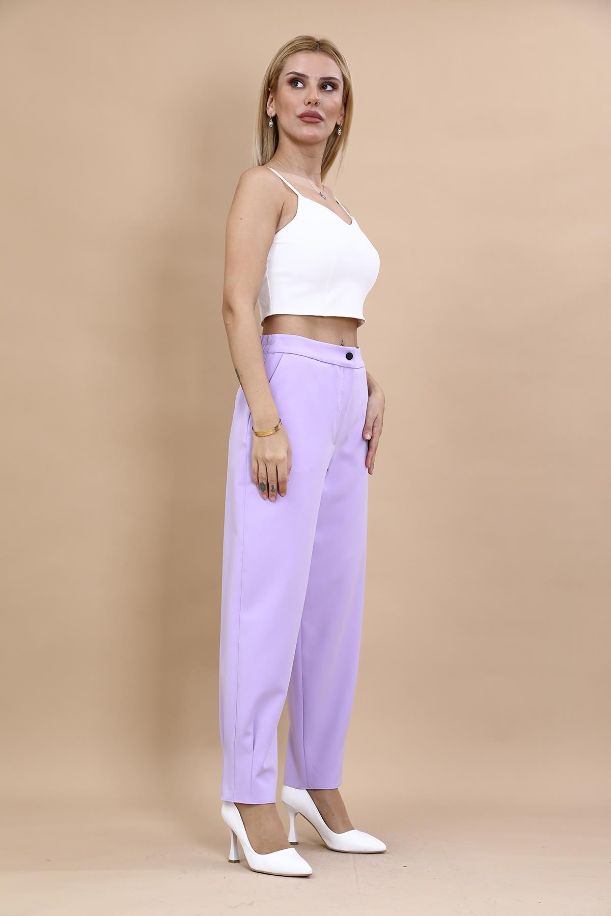 Paçası Pileli Pantolon-Menekşe - 5032100