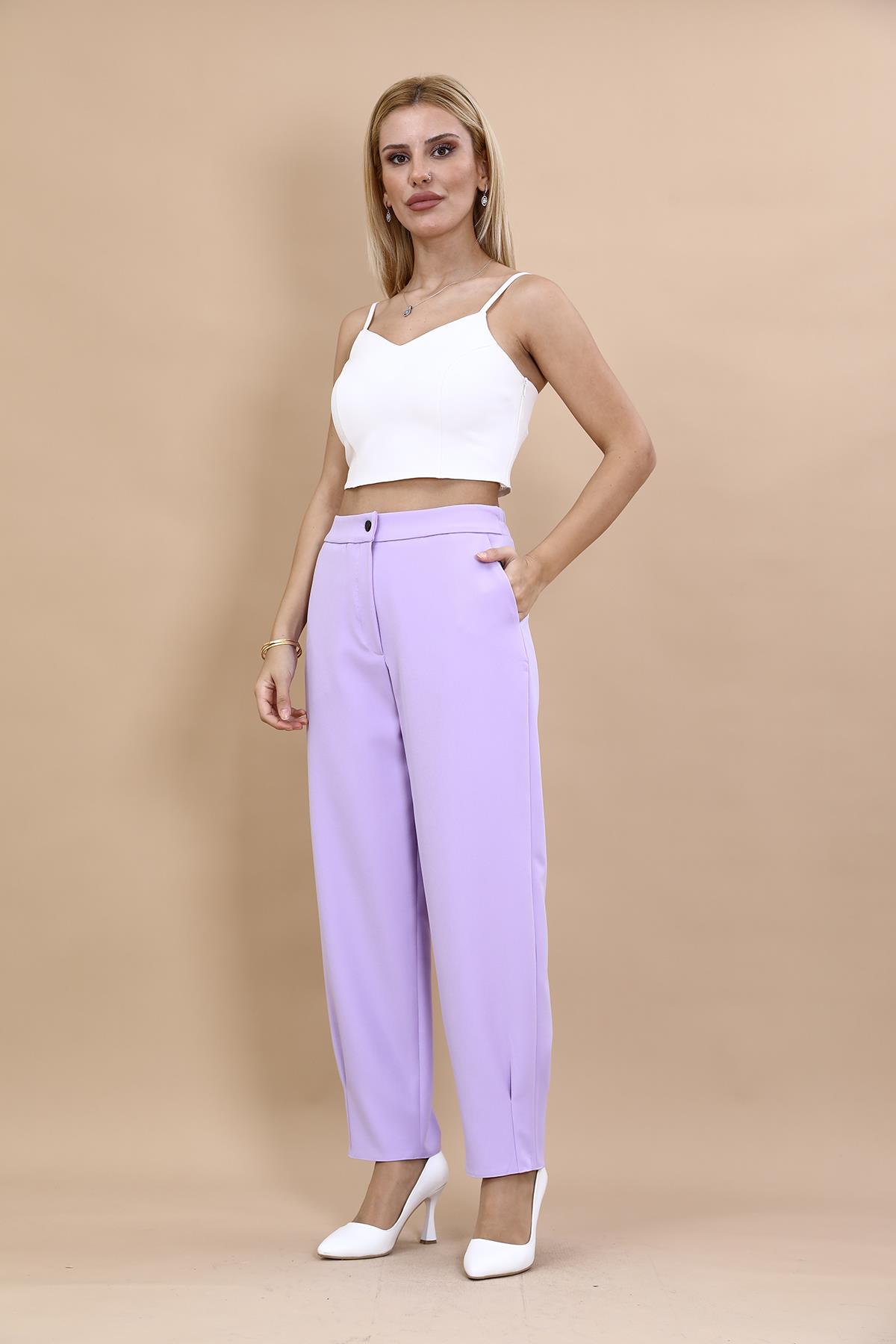 Paçası Pileli Pantolon-Menekşe - 5032100