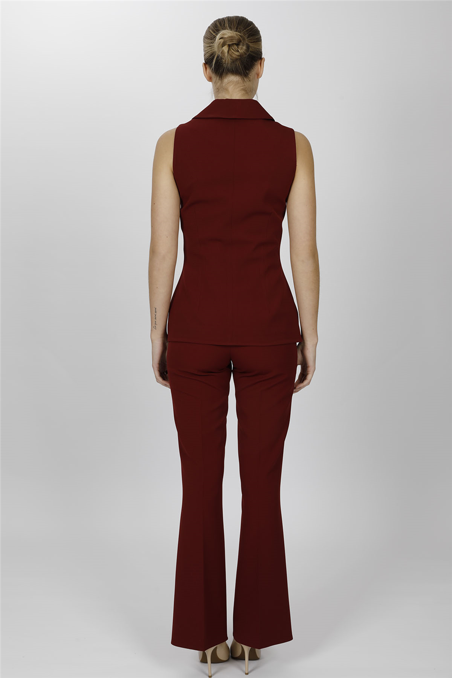 ŞAL YAKA BİRİTLİ YELEK TAKIM 1536506-Bordo