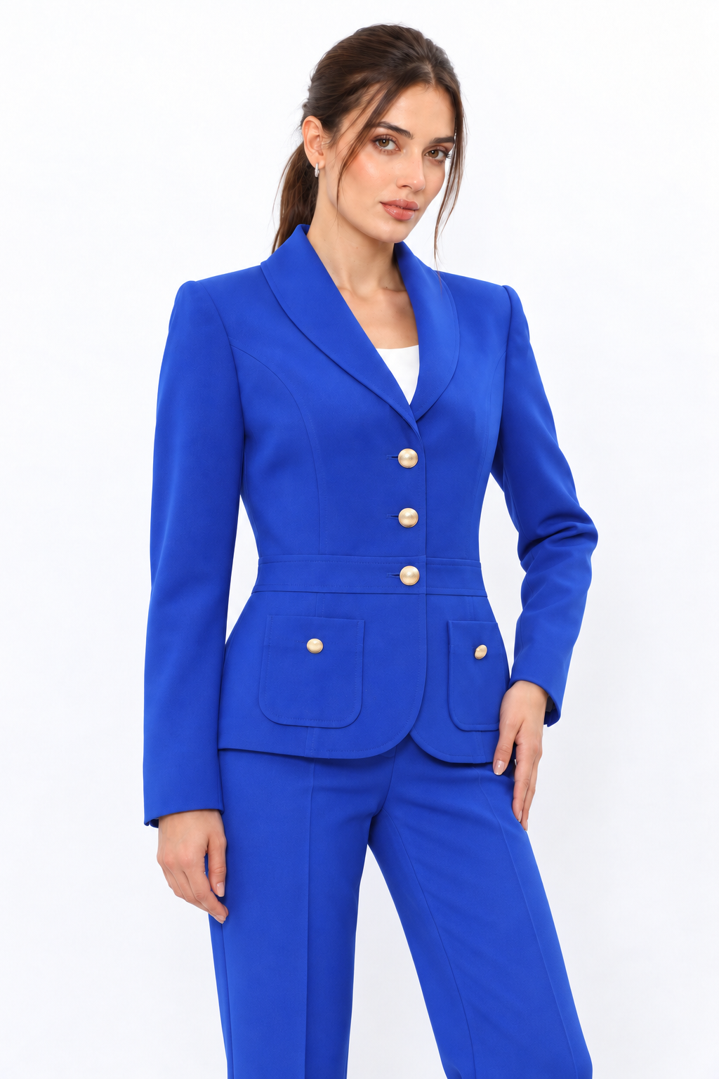 Şal Yaka Torba Cepli Spor Kadın Ceket-Saks - 1194100