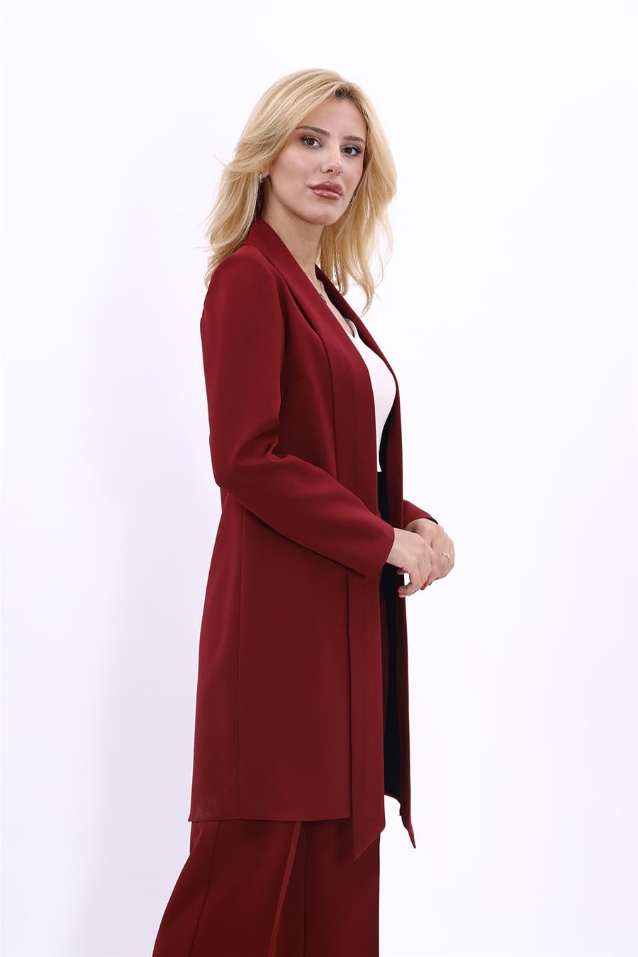 Şal Yaka Uzun Ceket-Bordo