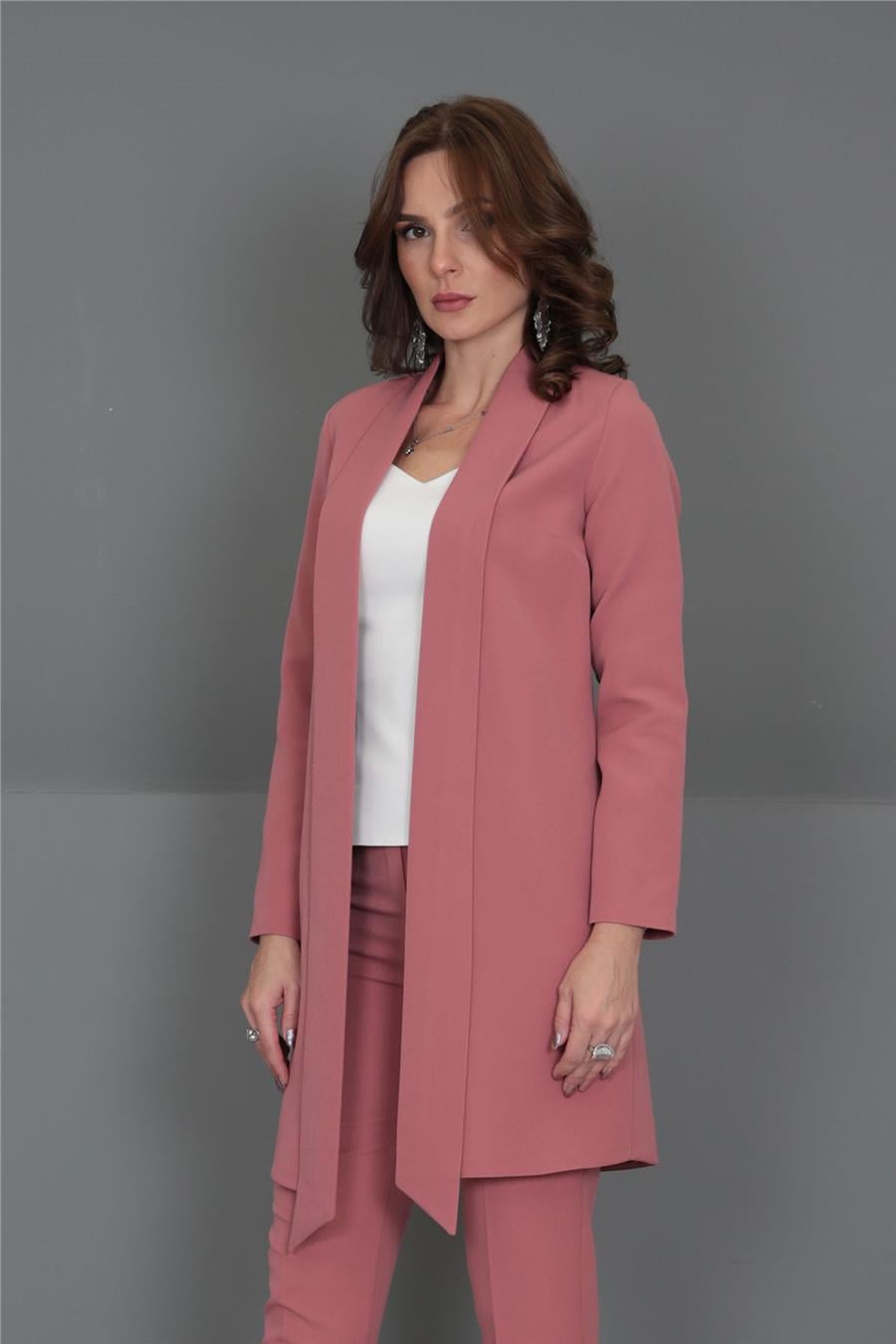 Şal Yaka Uzun Ceket-Gül Kurusu