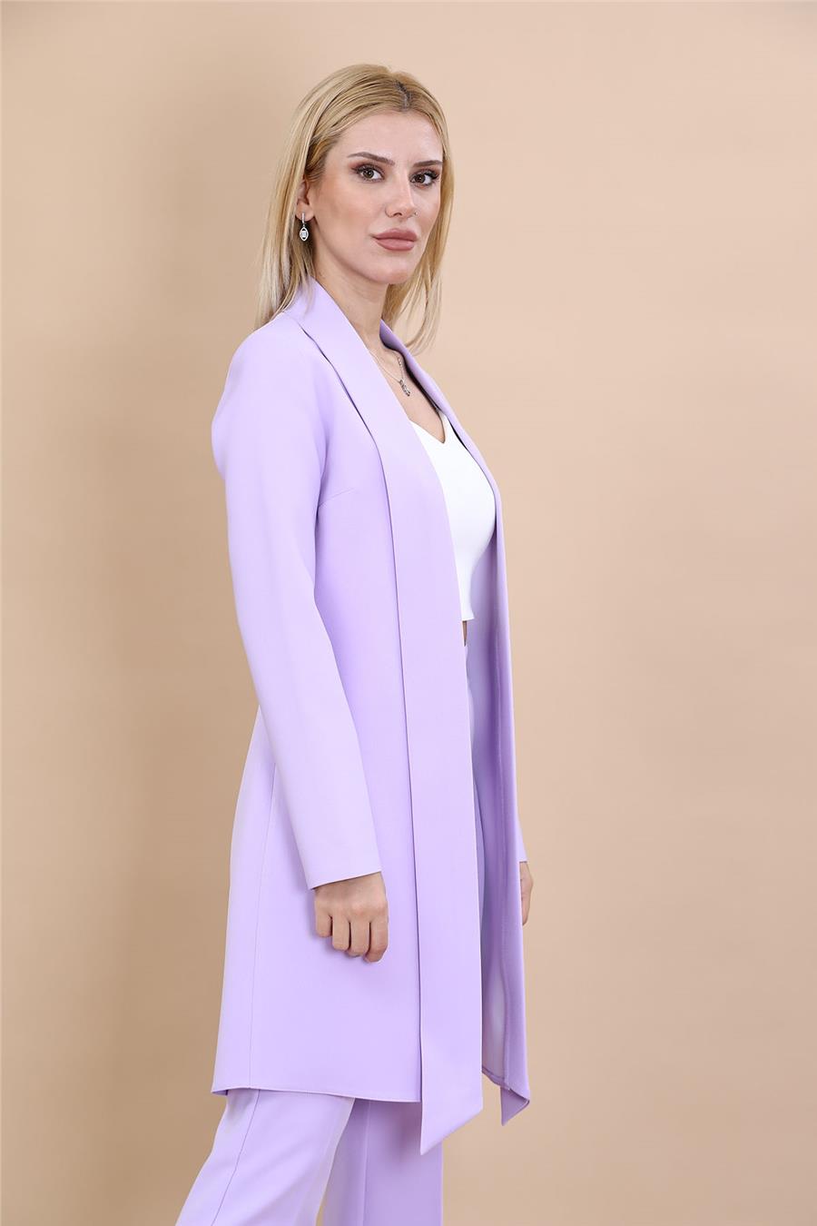 Şal Yaka Uzun Ceket-Menekşe