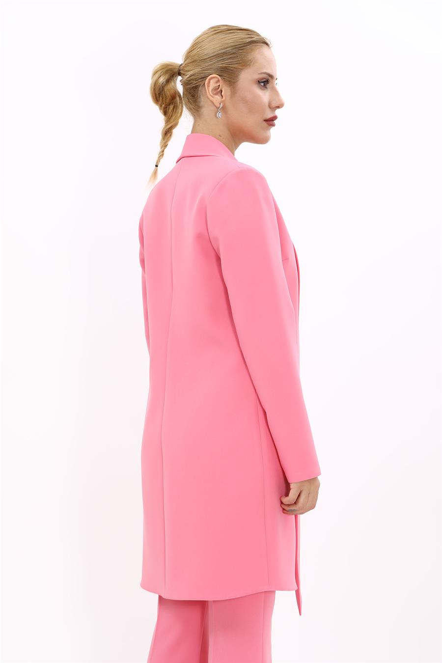 Şal Yaka Uzun Ceket-Pembe