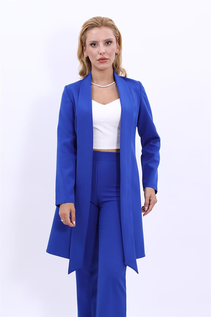 Şal Yaka Uzun Ceket-Saks