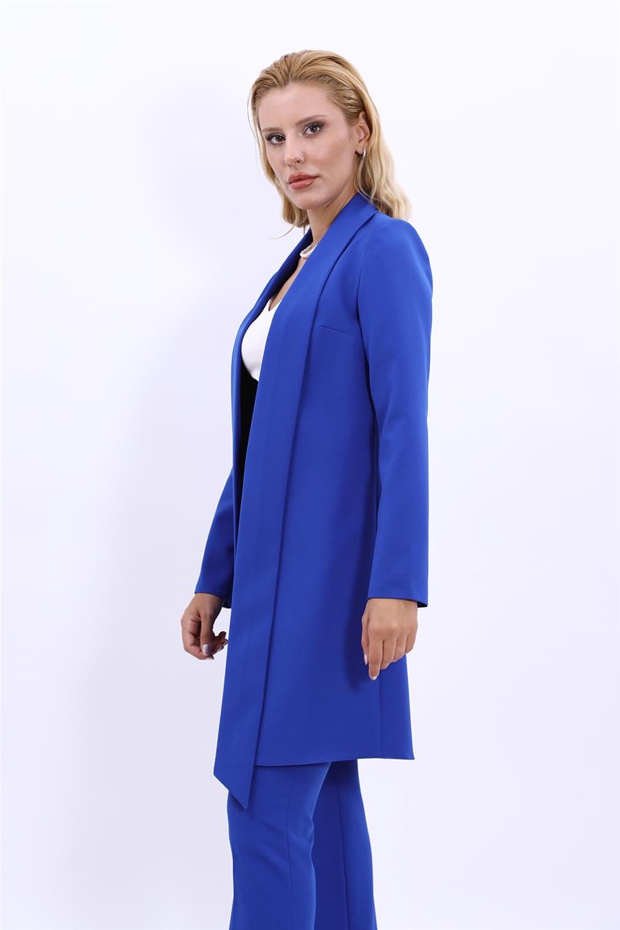 Şal Yaka Uzun Ceket-Saks