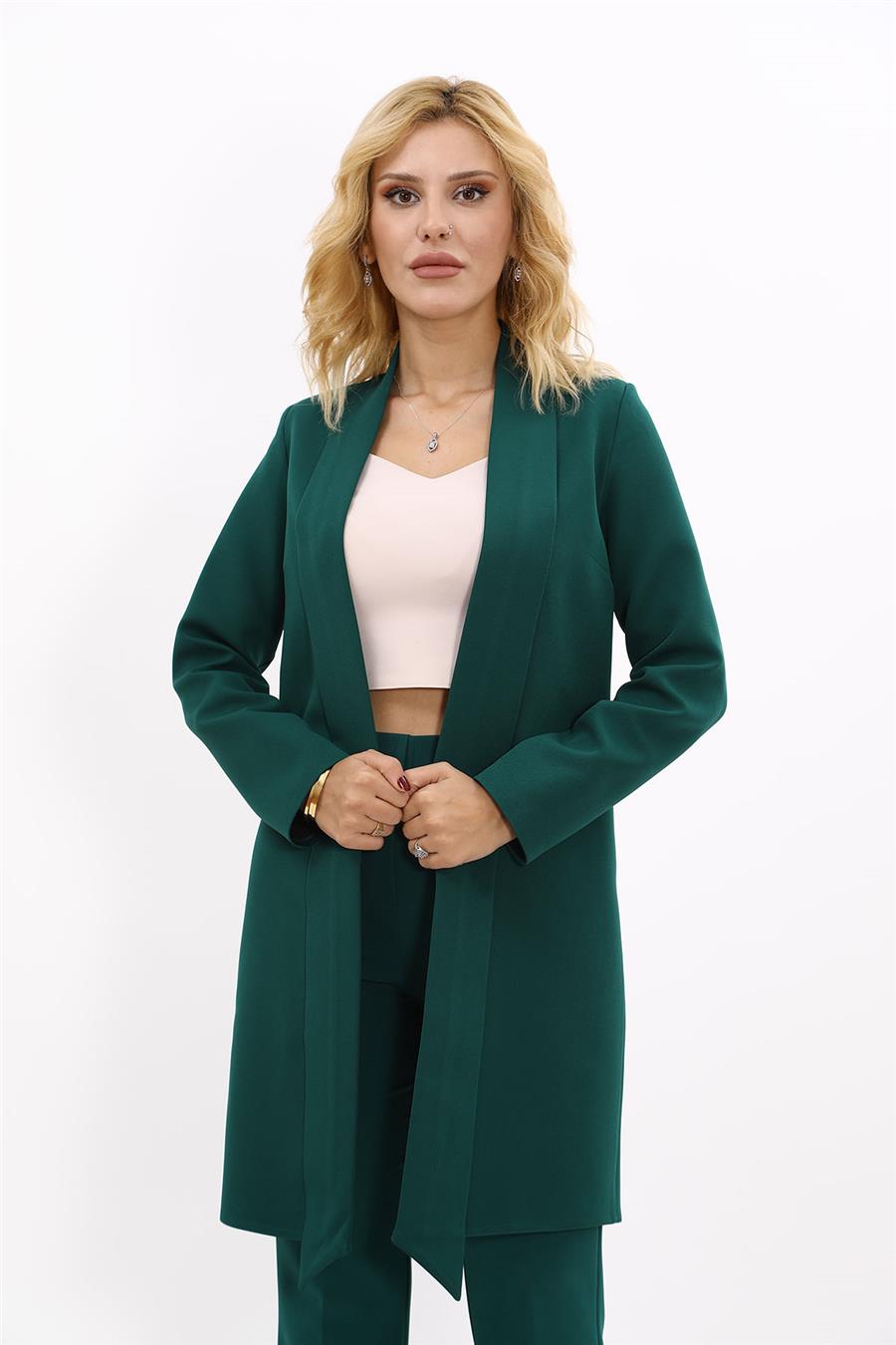 Şal Yaka Uzun Ceket-Zümrüt