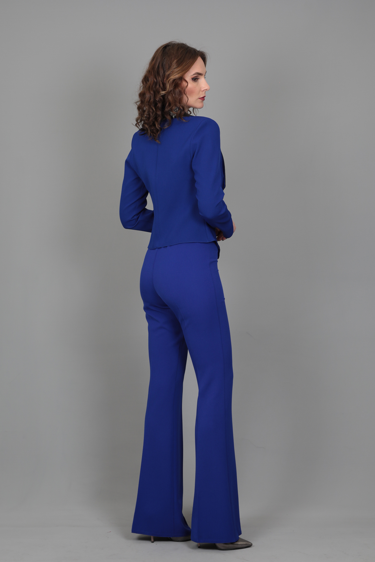 Şeritli Mini Ceket & İspanyol  Paça Pantolon Takım-Saks