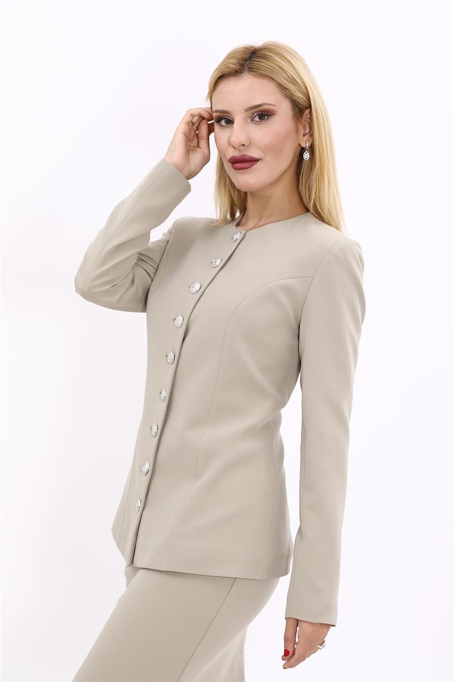 Sıfır Yaka Boydan Düğmeli Ceket-Bambu - 1064100