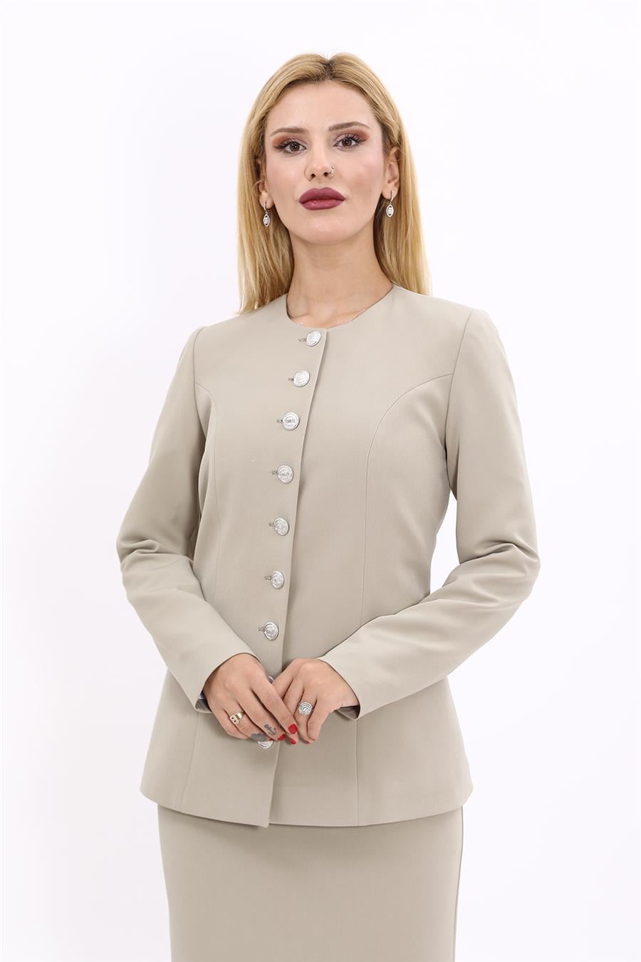 Sıfır Yaka Boydan Düğmeli Ceket-Bambu - 1064100